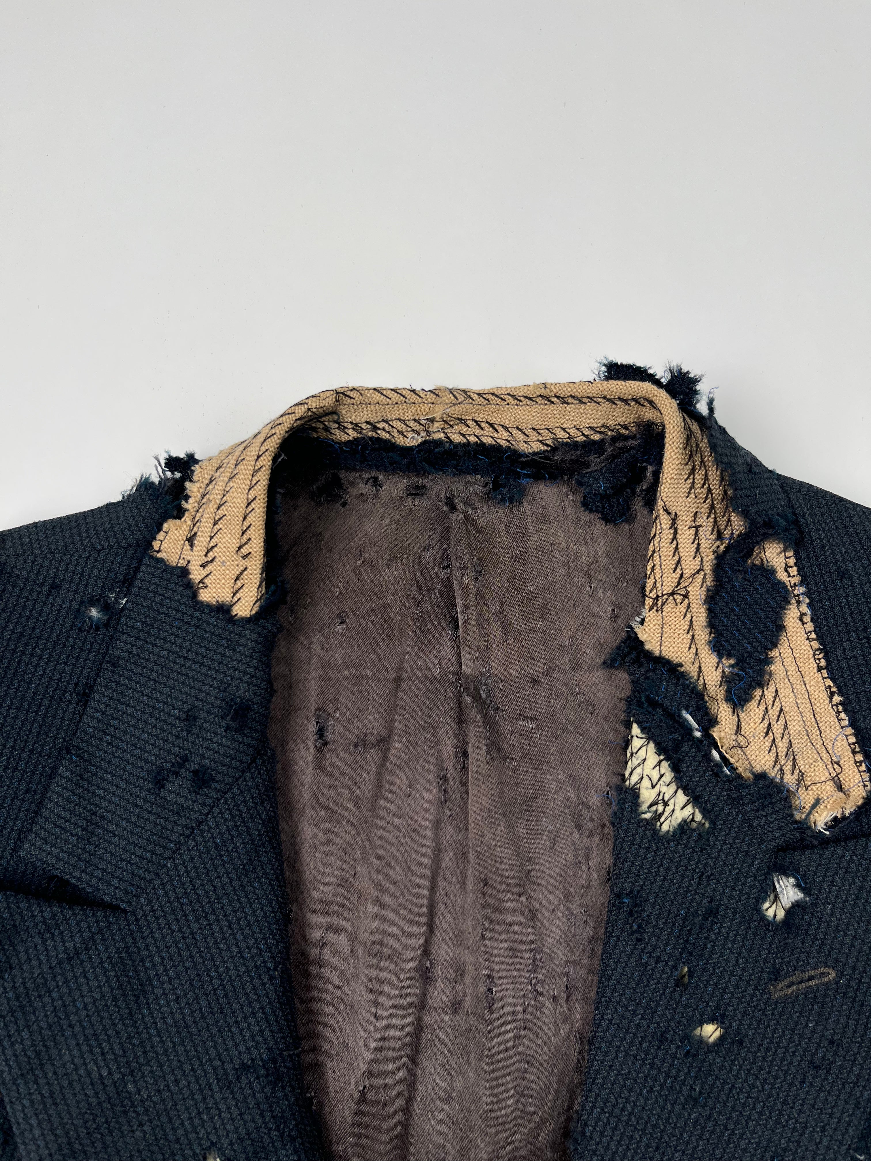 1940s/50s Thrashed & Destroyed French Blazer Suit Jacket - Navy/Blue-Green - 44R