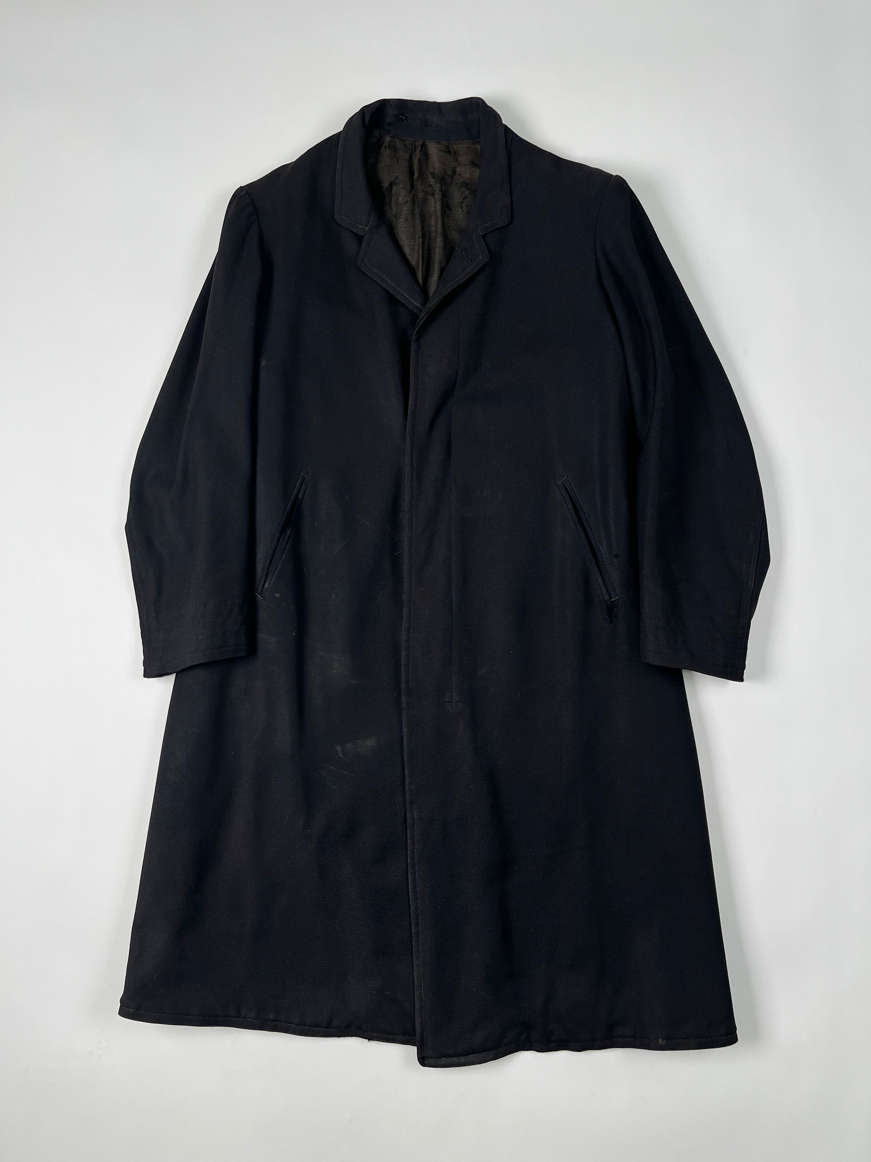 1920s French Wool Gabardine Long Coat - Black/Faded Black - 42S