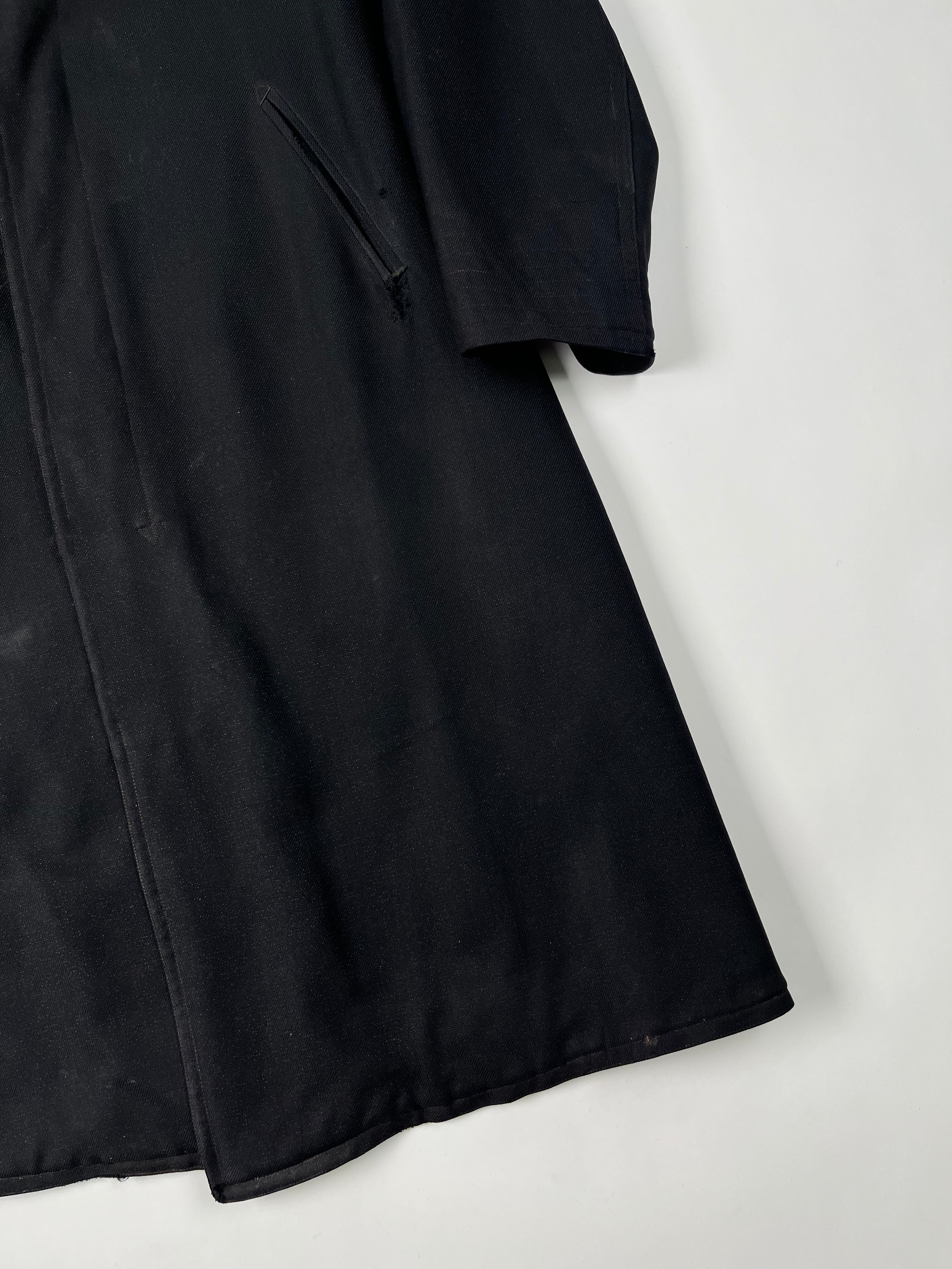 1920s French Wool Gabardine Long Coat - Black/Faded Black - 42S