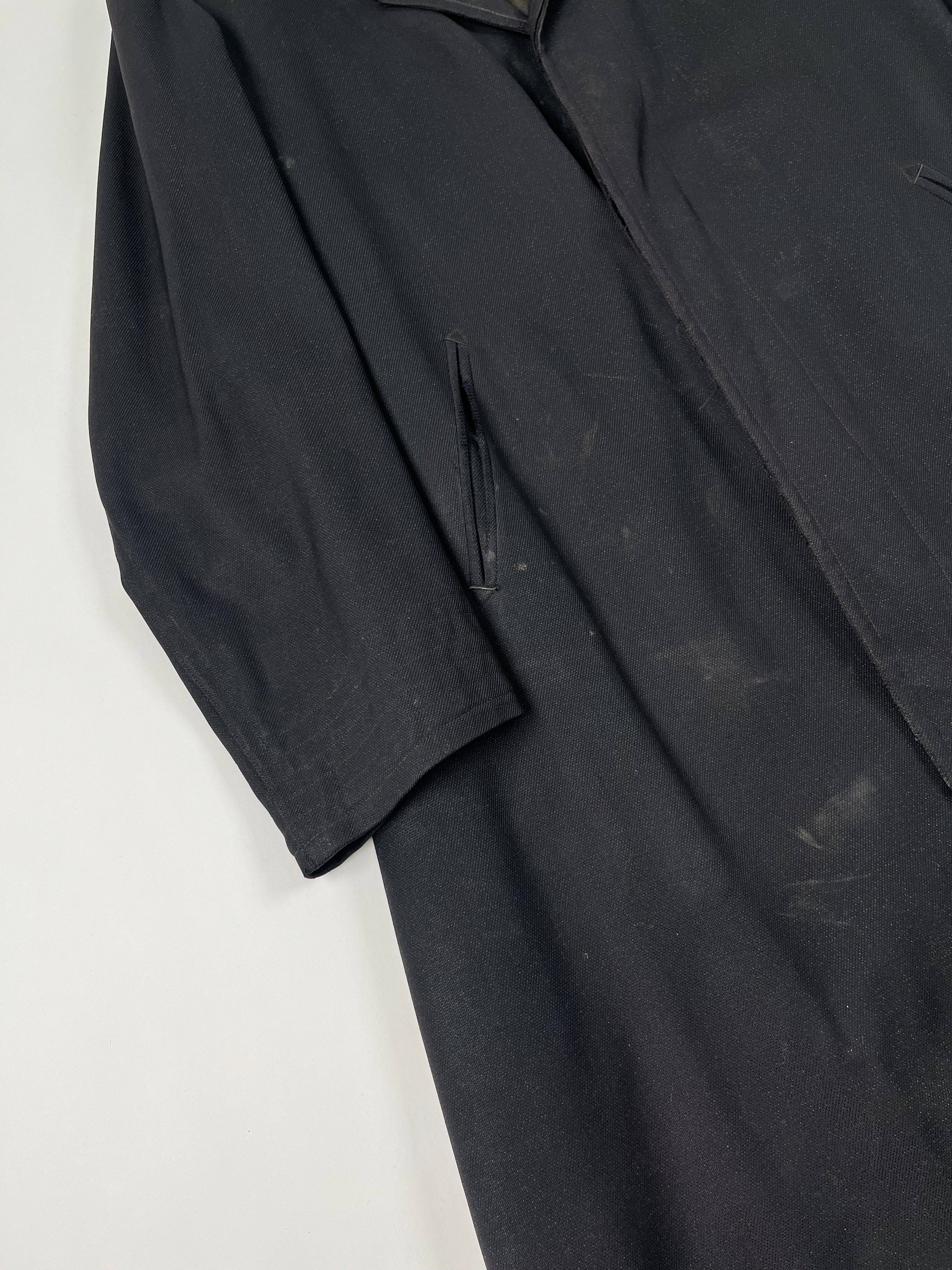 1920s French Wool Gabardine Long Coat - Black/Faded Black - 42S