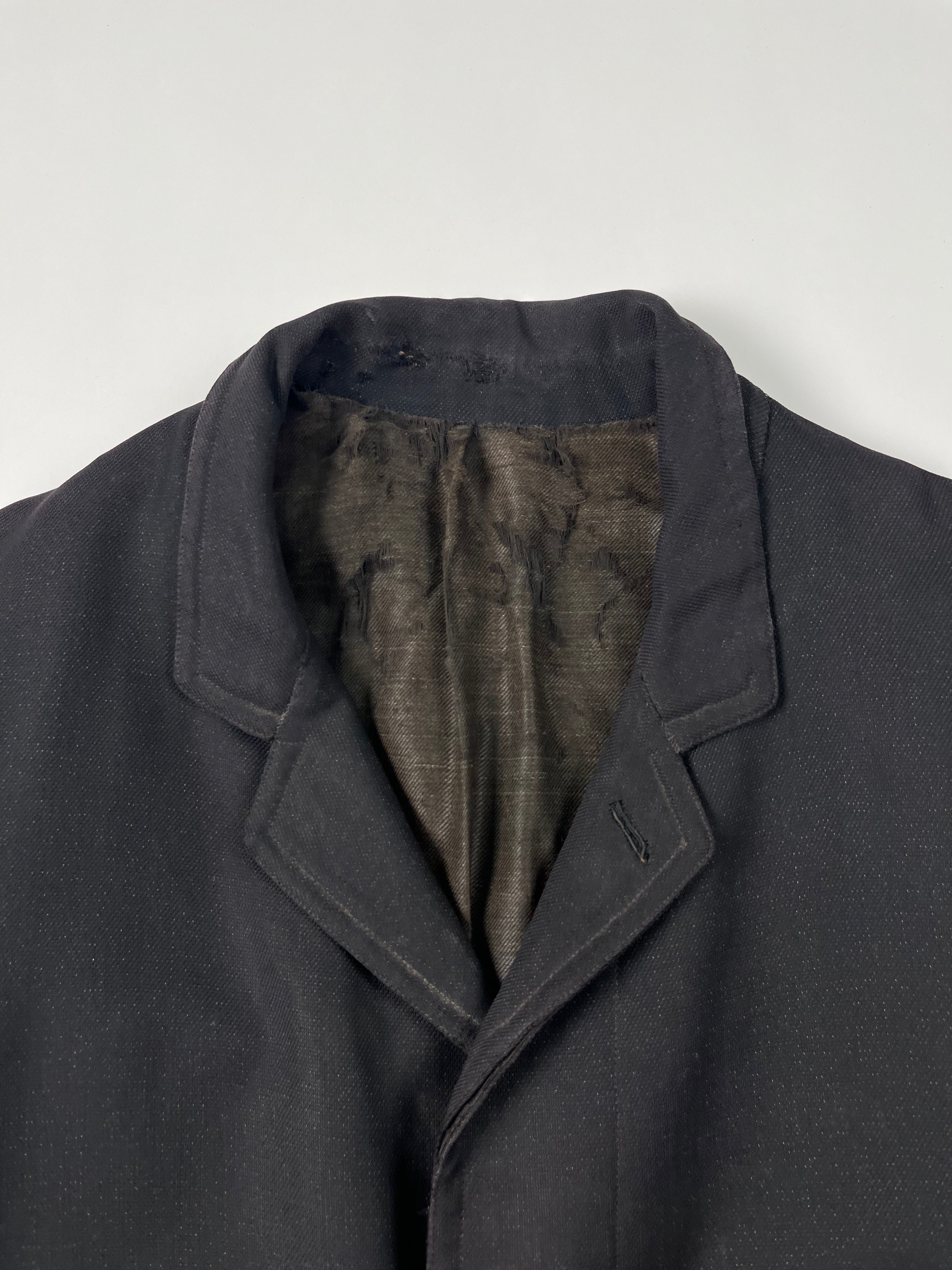 1920s French Wool Gabardine Long Coat - Black/Faded Black - 42S