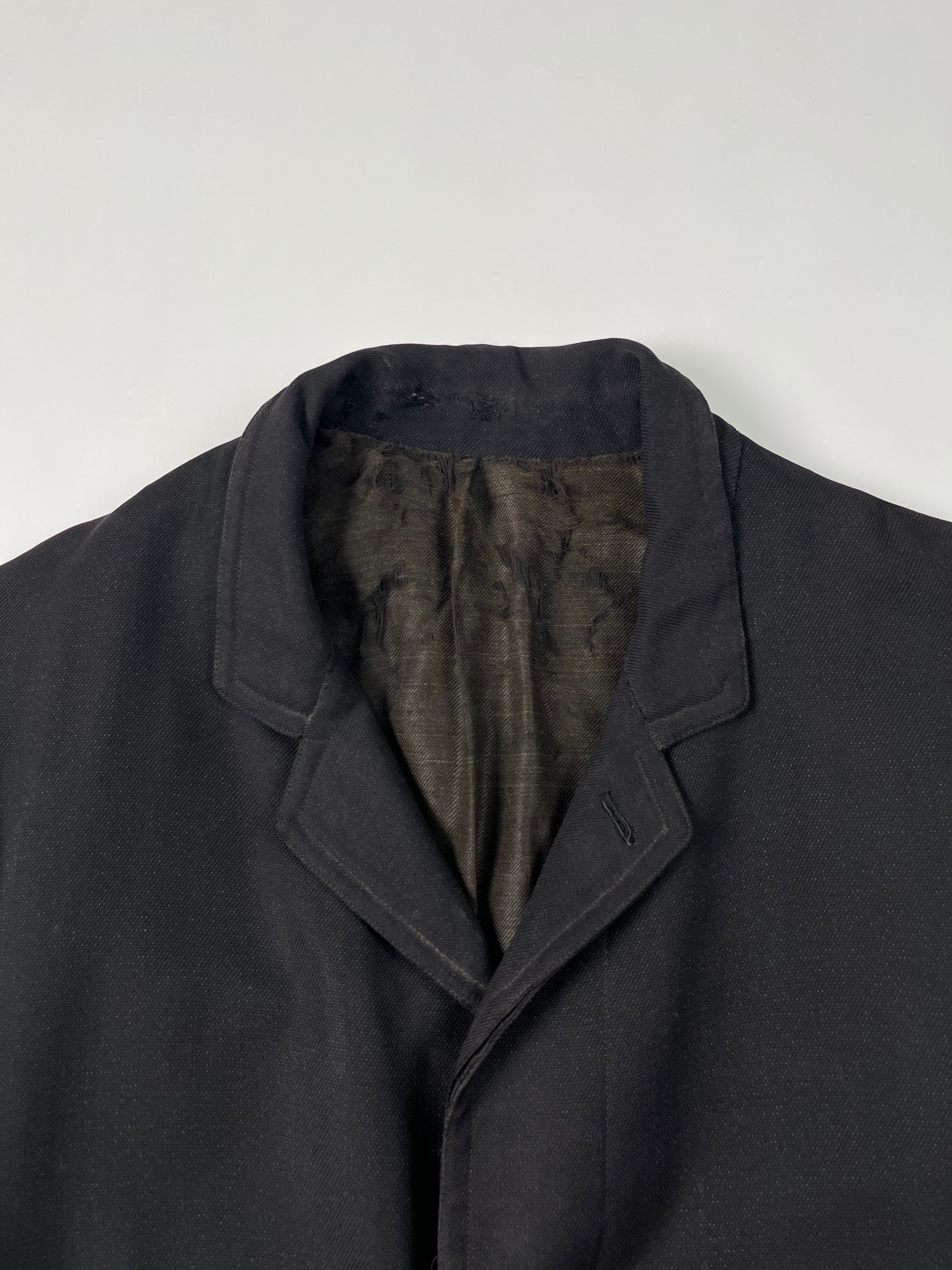1920s French Wool Gabardine Long Coat - Black/Faded Black - 42S