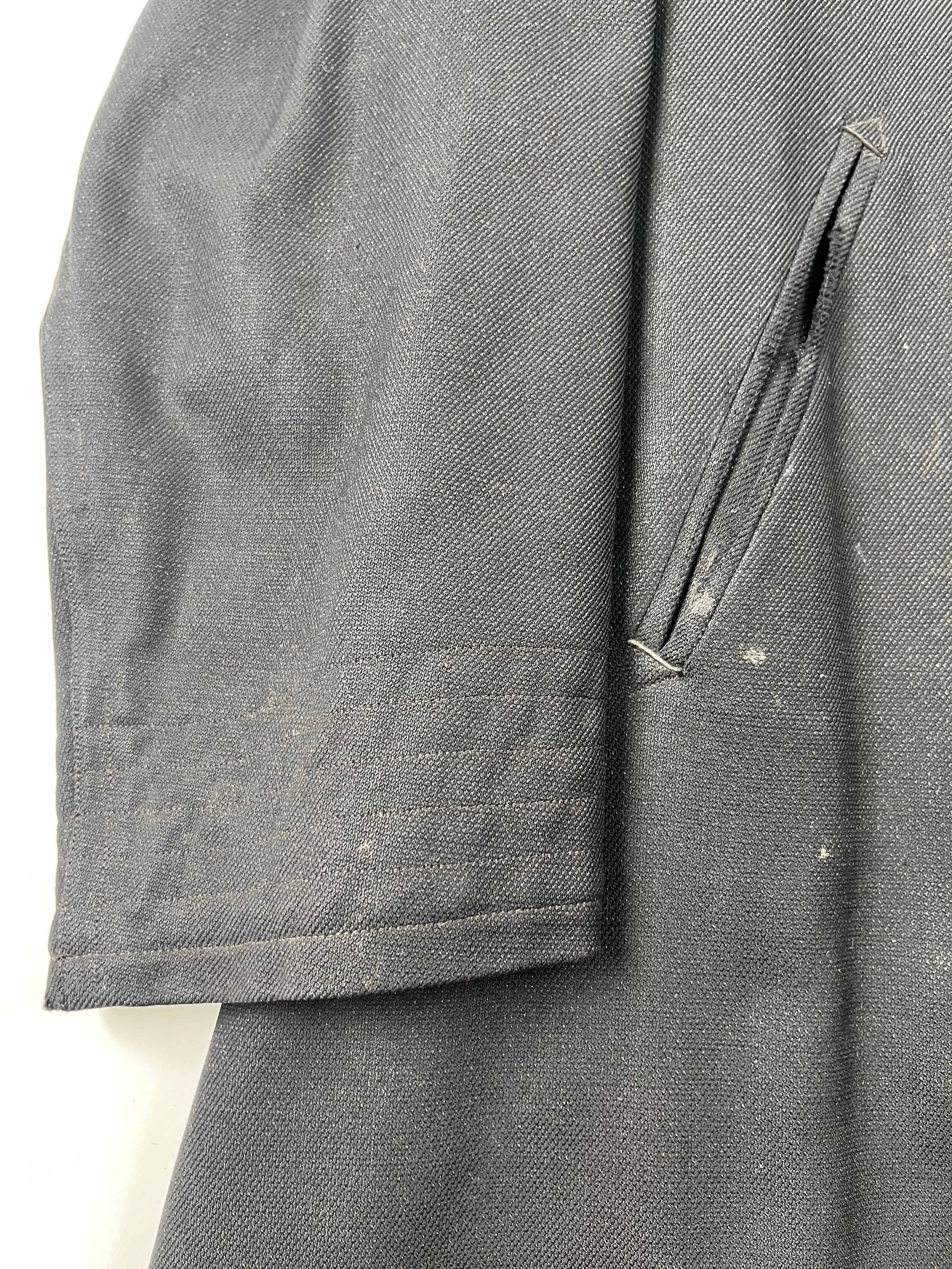 1920s French Wool Gabardine Long Coat - Black/Faded Black - 42S