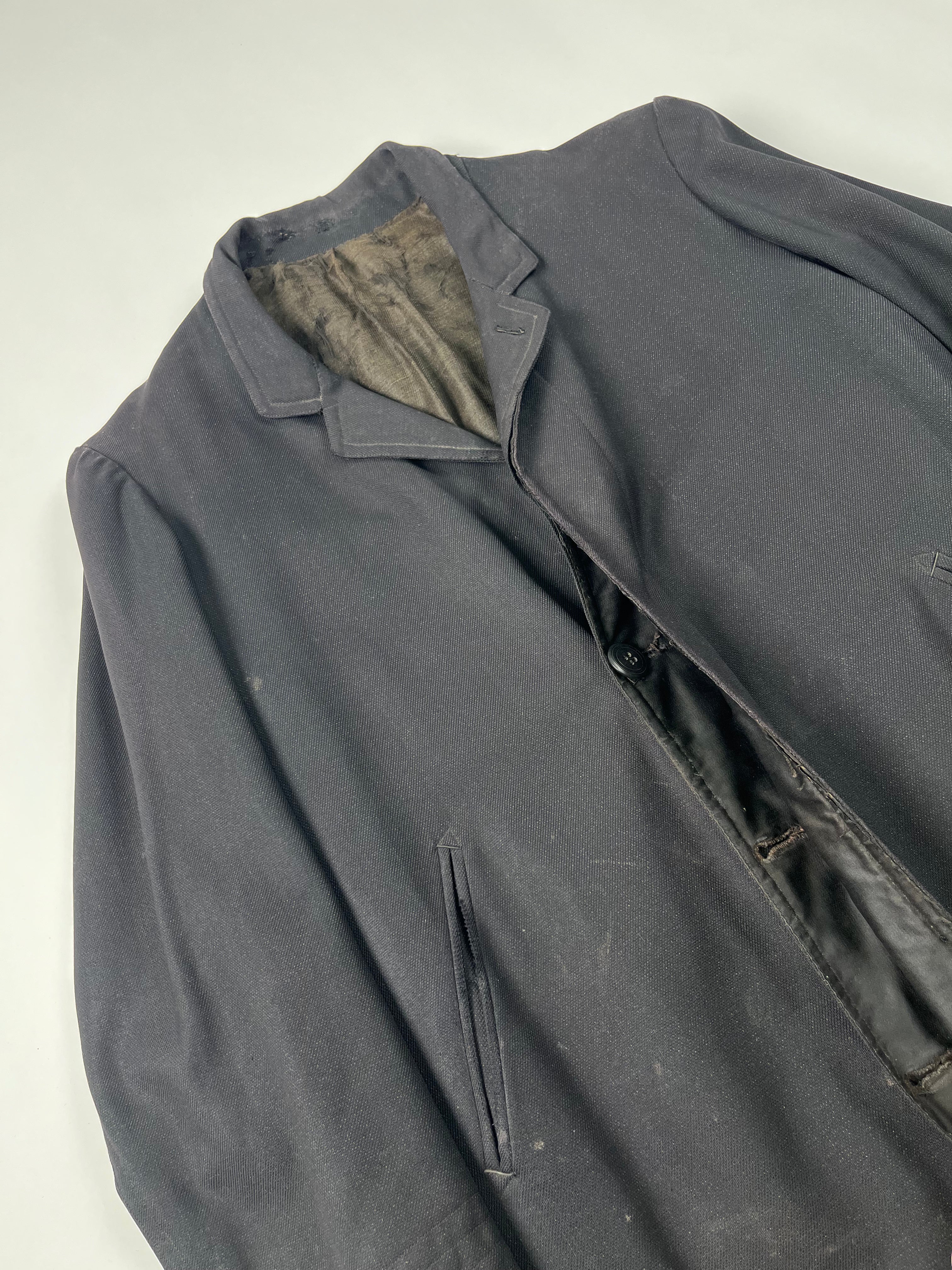 1920s French Wool Gabardine Long Coat - Black/Faded Black - 42S