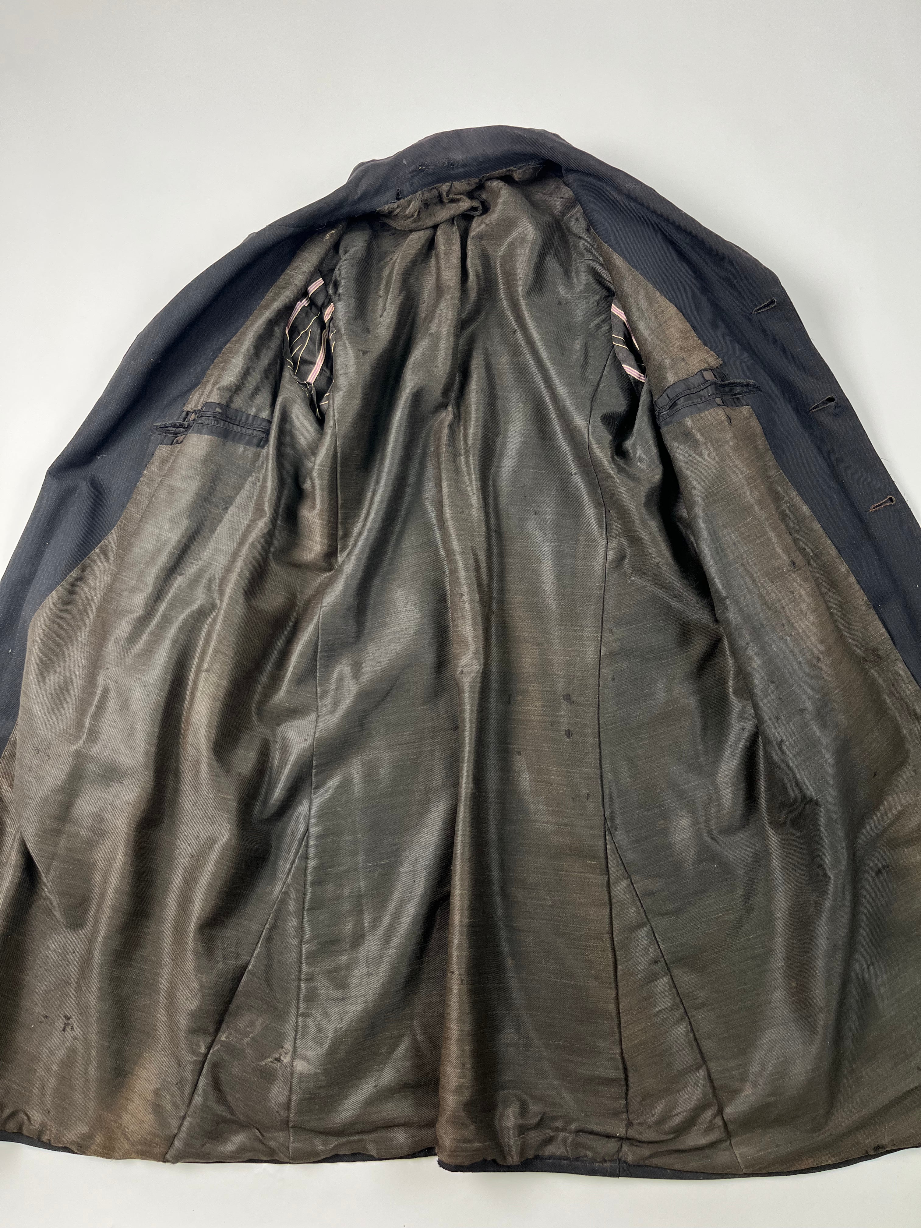 1920s French Wool Gabardine Long Coat - Black/Faded Black - 42S