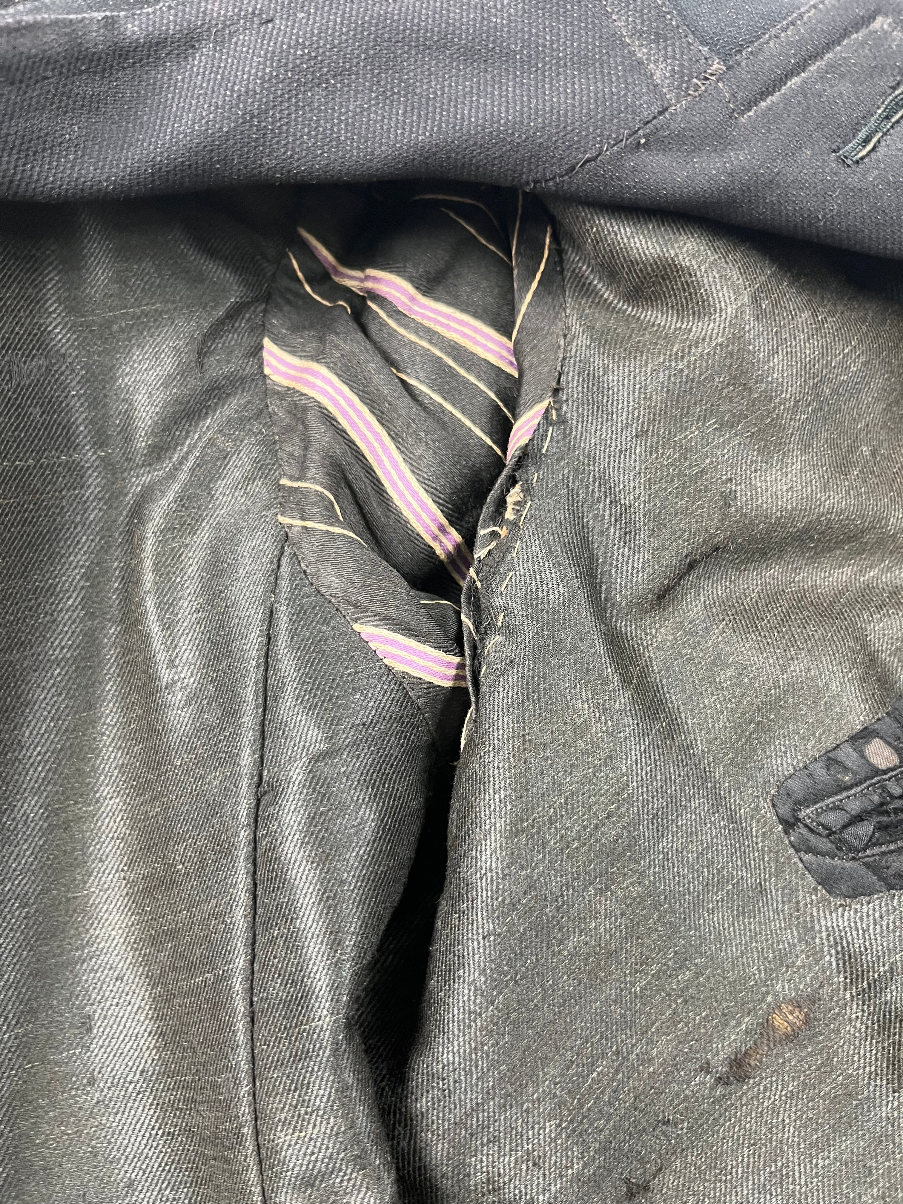 1920s French Wool Gabardine Long Coat - Black/Faded Black - 42S