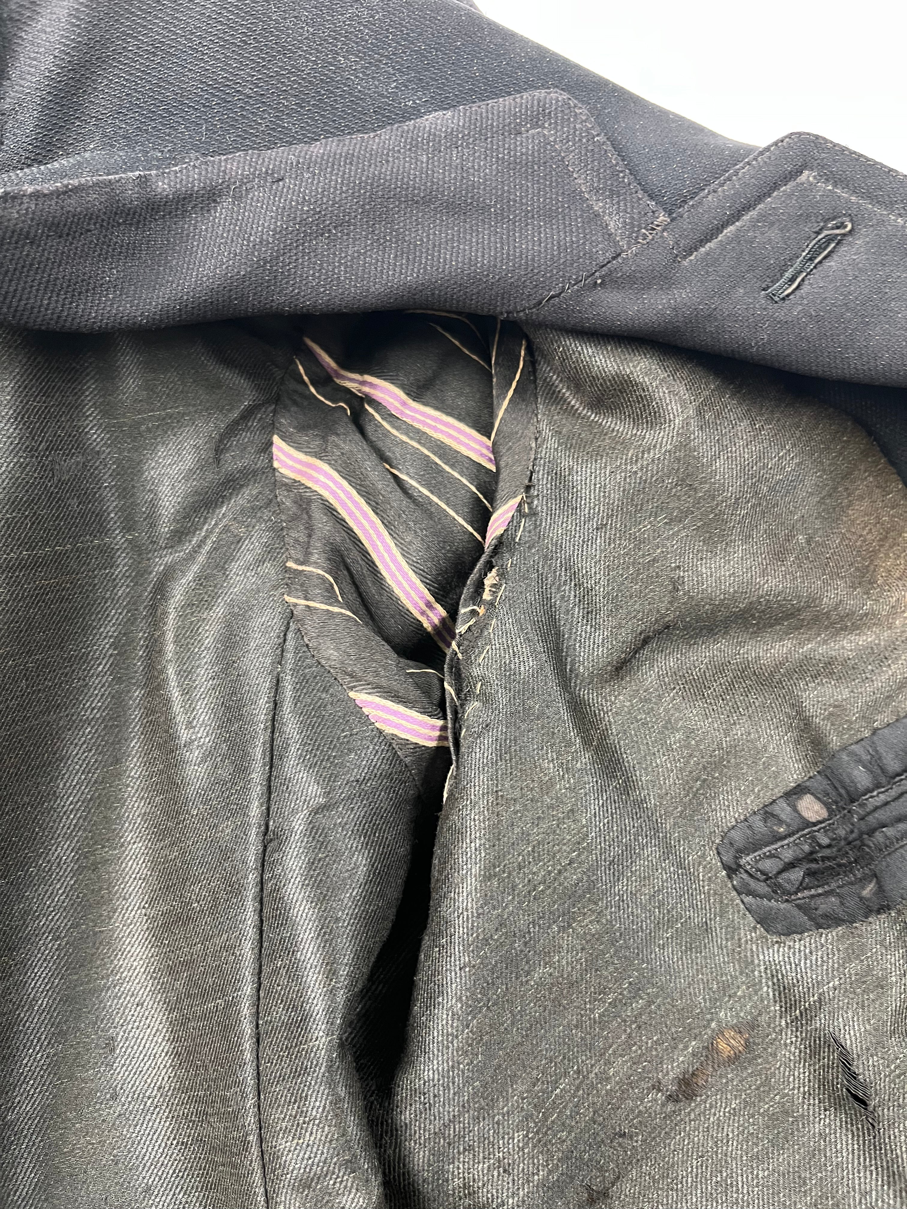 1920s French Wool Gabardine Long Coat - Black/Faded Black - 42S