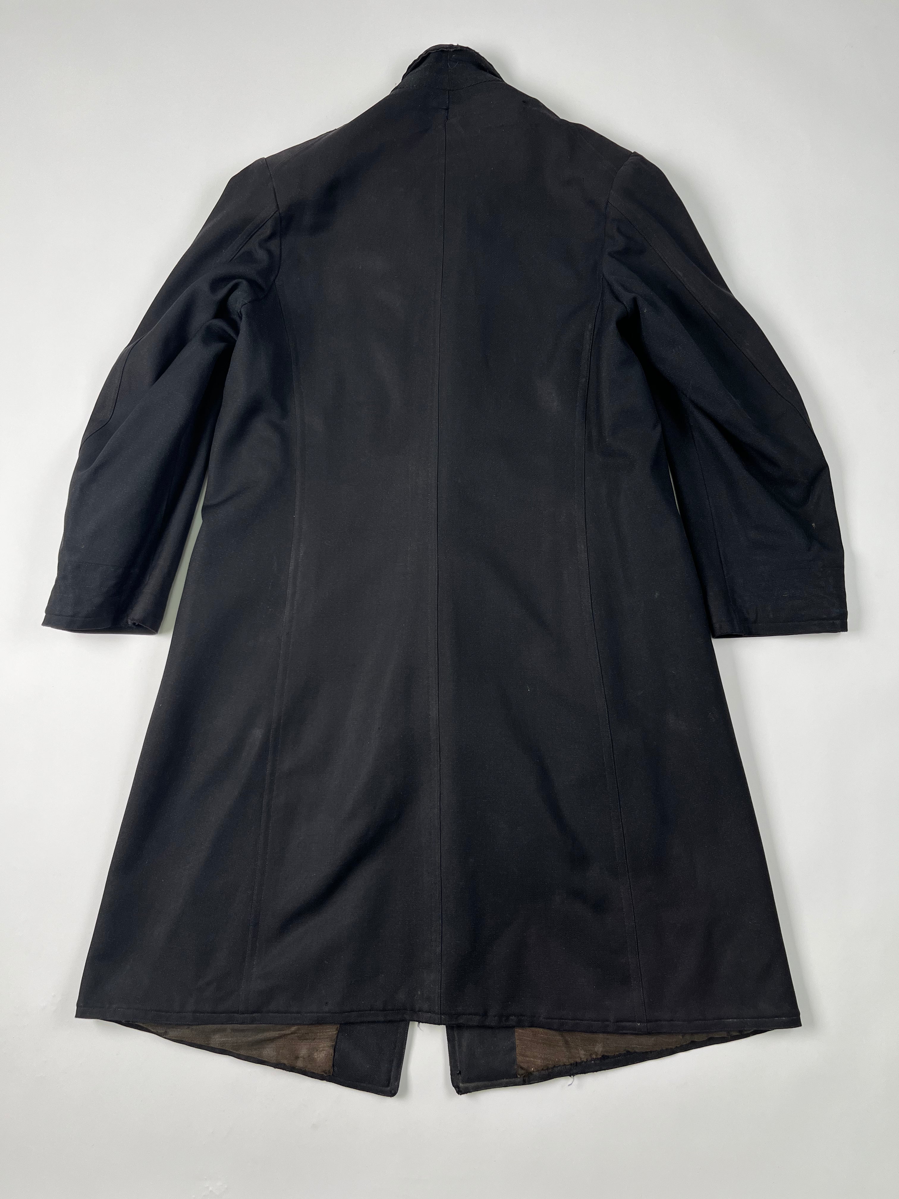 1920s French Wool Gabardine Long Coat - Black/Faded Black - 42S