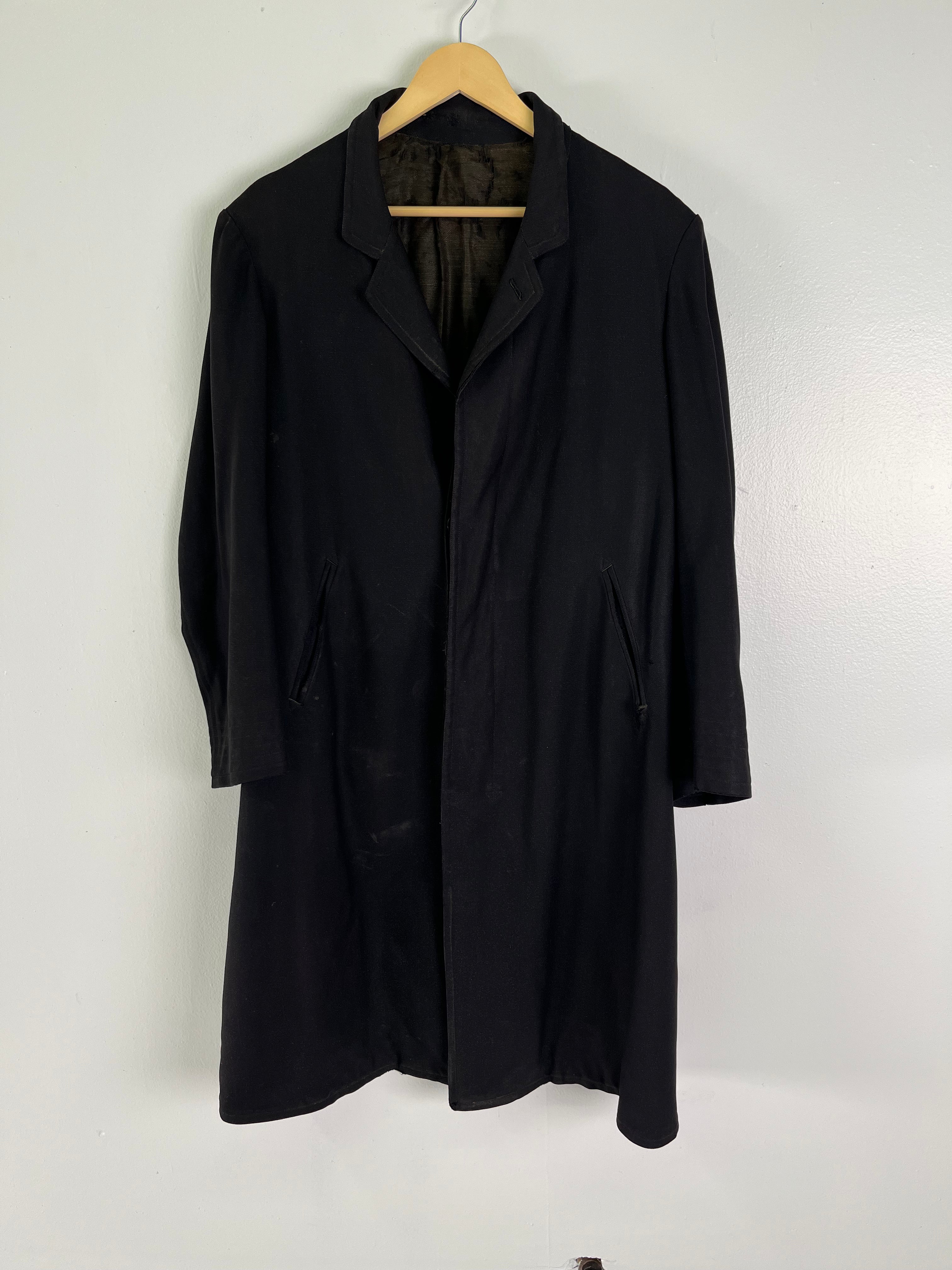 1920s French Wool Gabardine Long Coat - Black/Faded Black - 42S