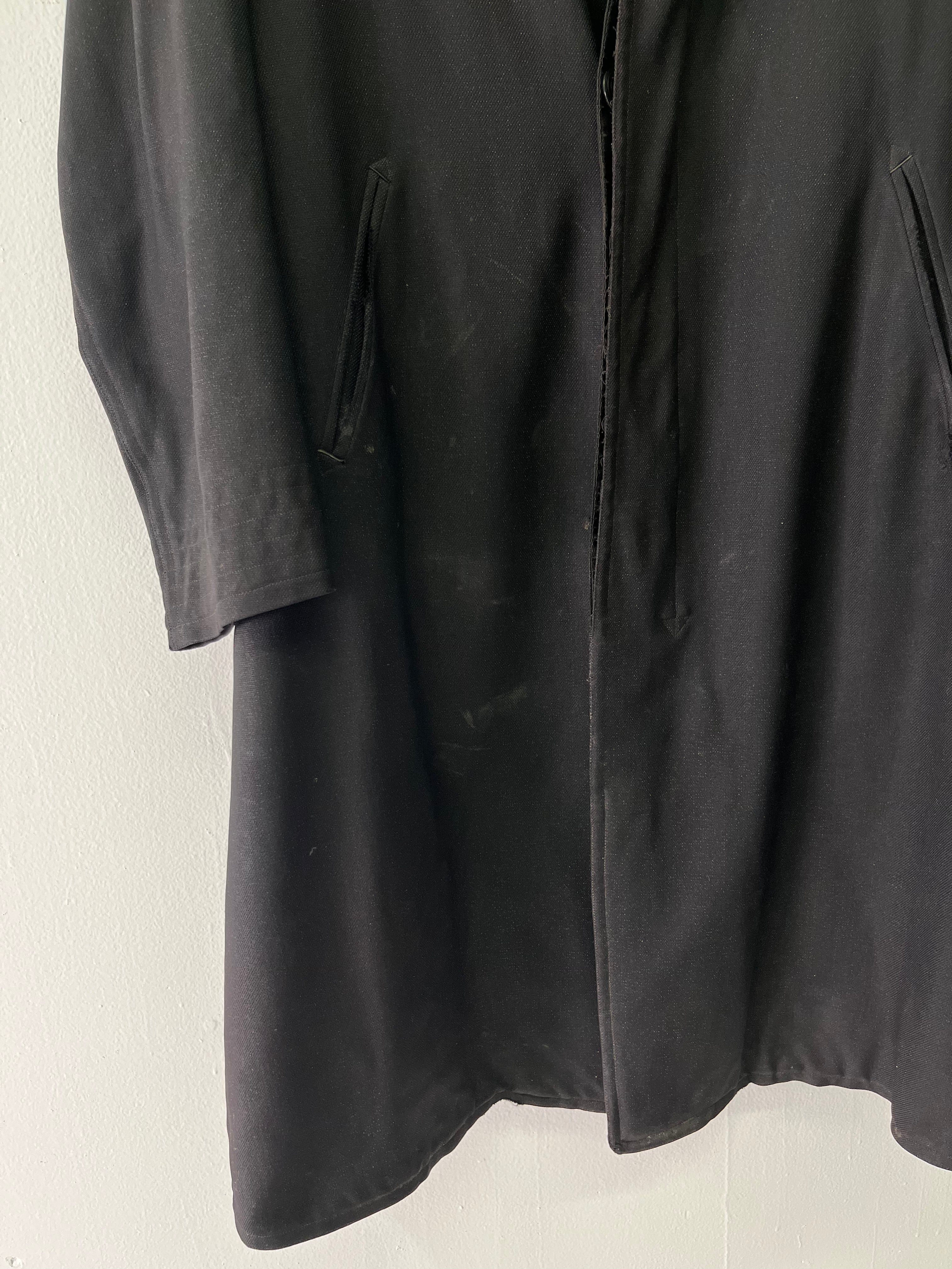 1920s French Wool Gabardine Long Coat - Black/Faded Black - 42S