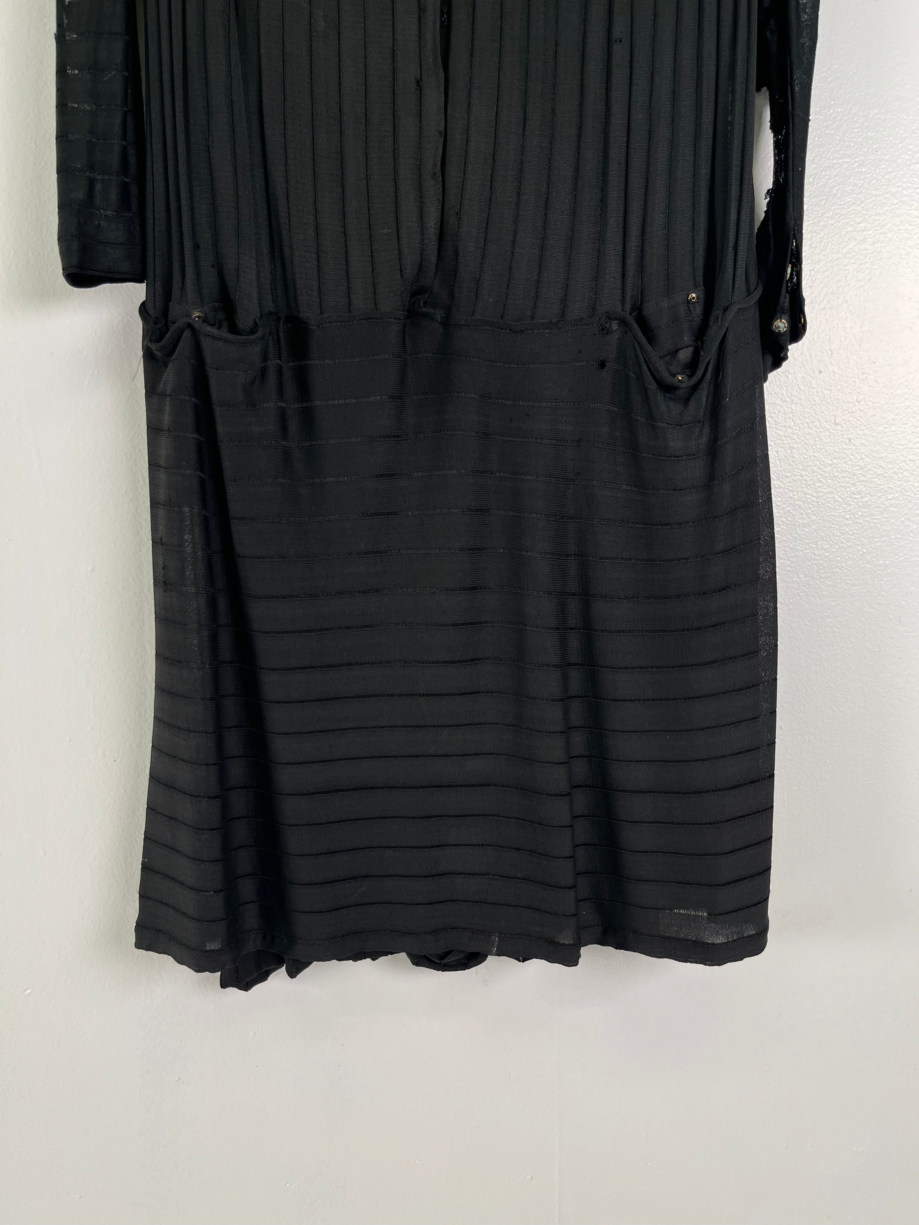 1920s French Distressed Flapper Dress - Black/Faded Black