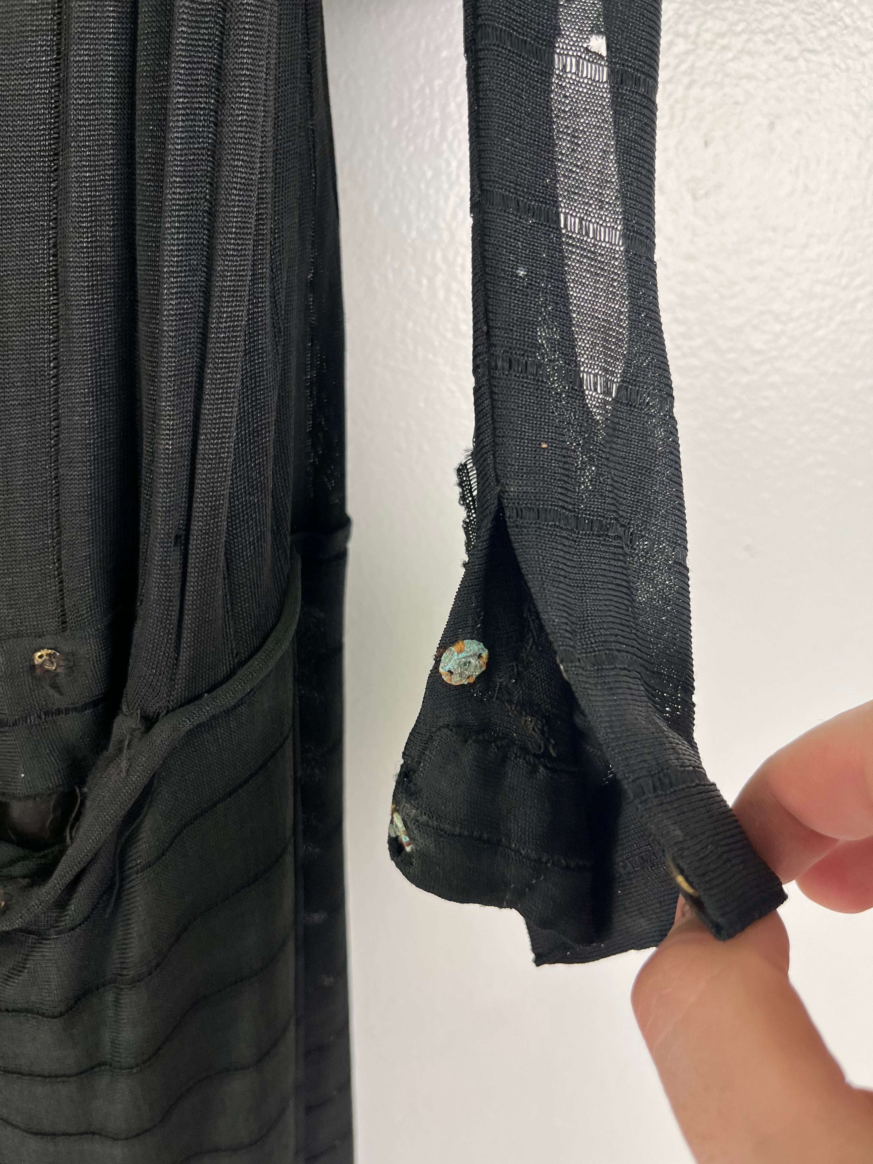 1920s French Distressed Flapper Dress - Black/Faded Black