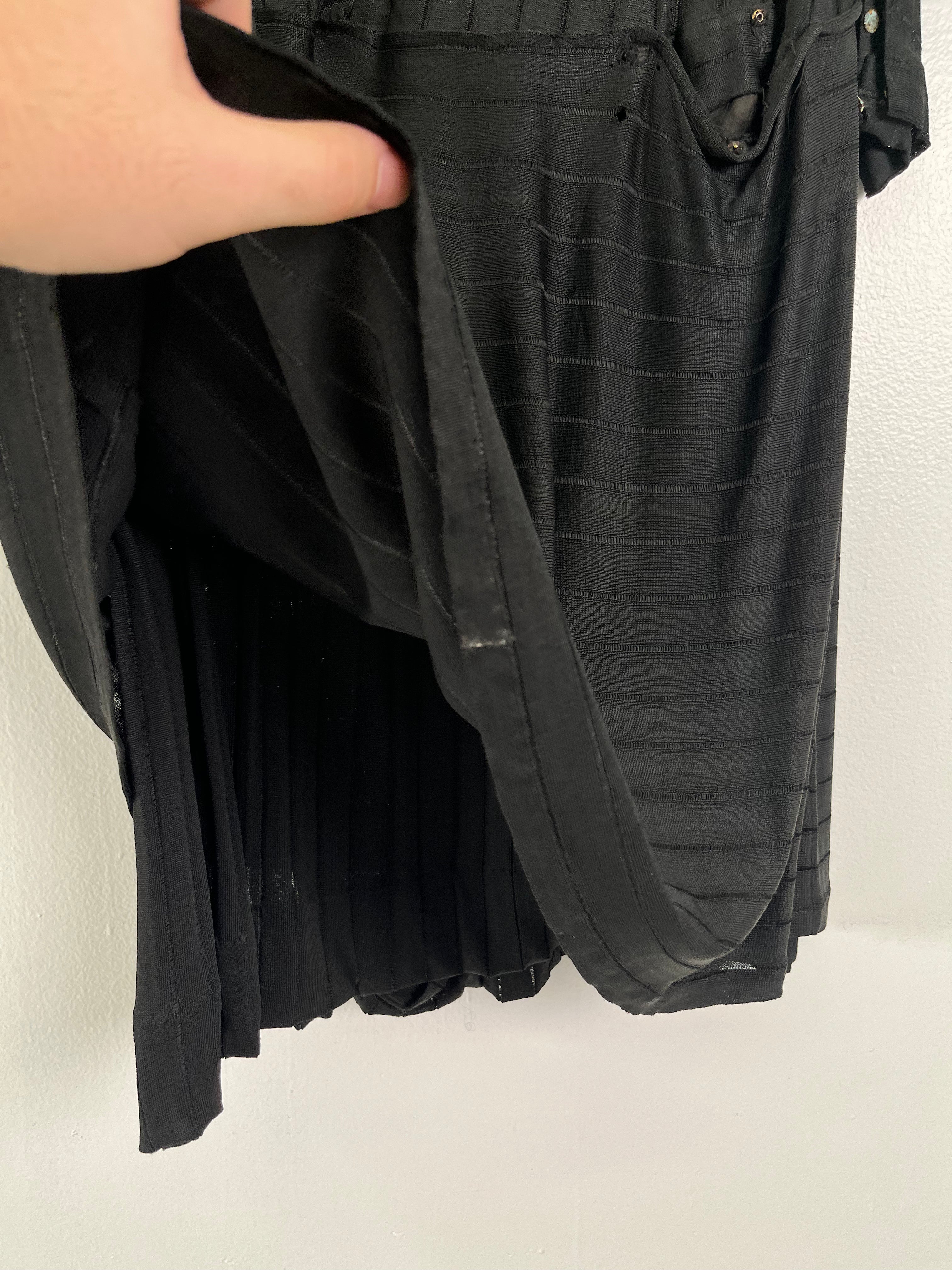 1920s French Distressed Flapper Dress - Black/Faded Black