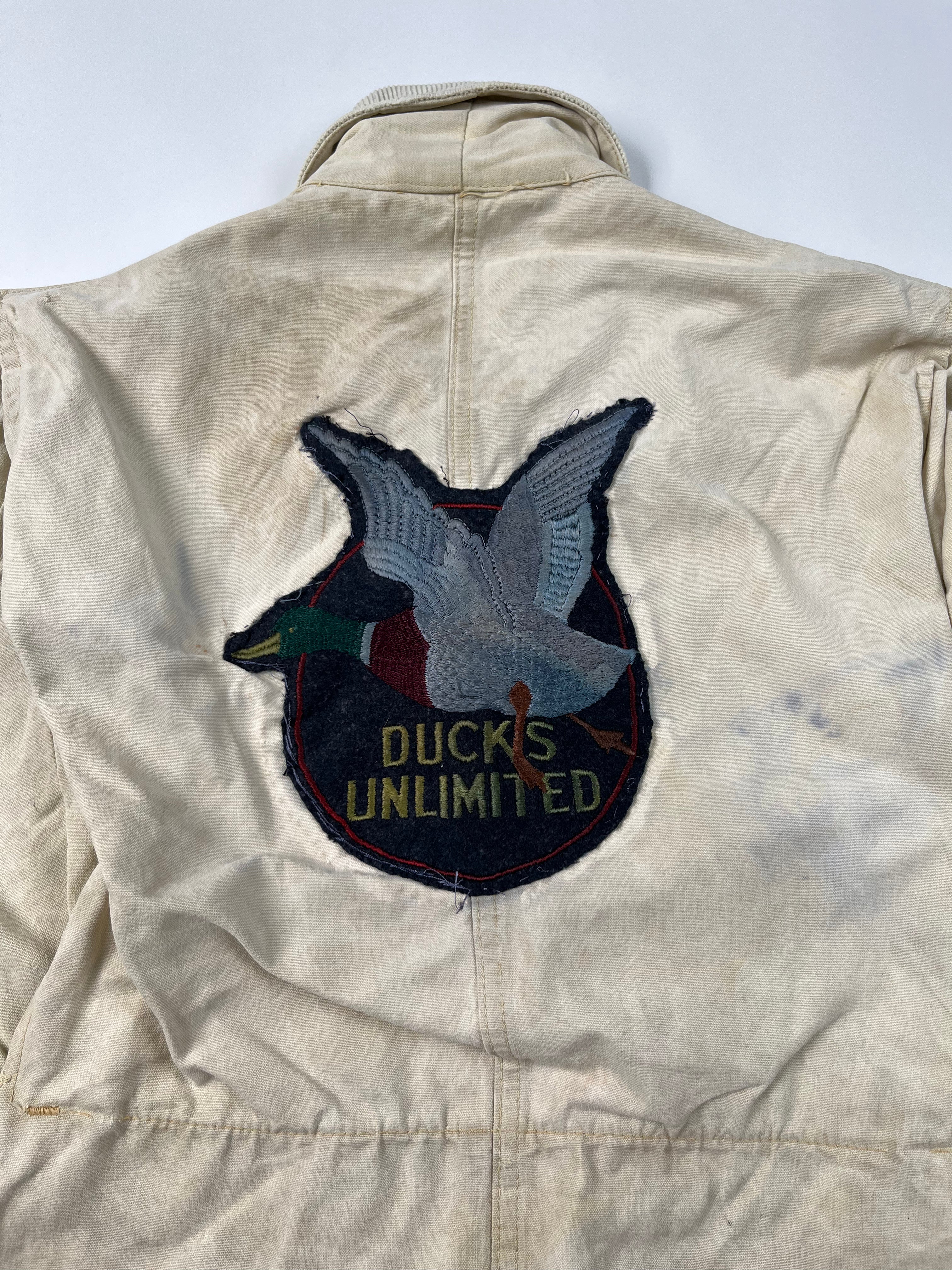1960s Distressed Ducks Unlimited Canvas Hunting Jacket - Tan - L