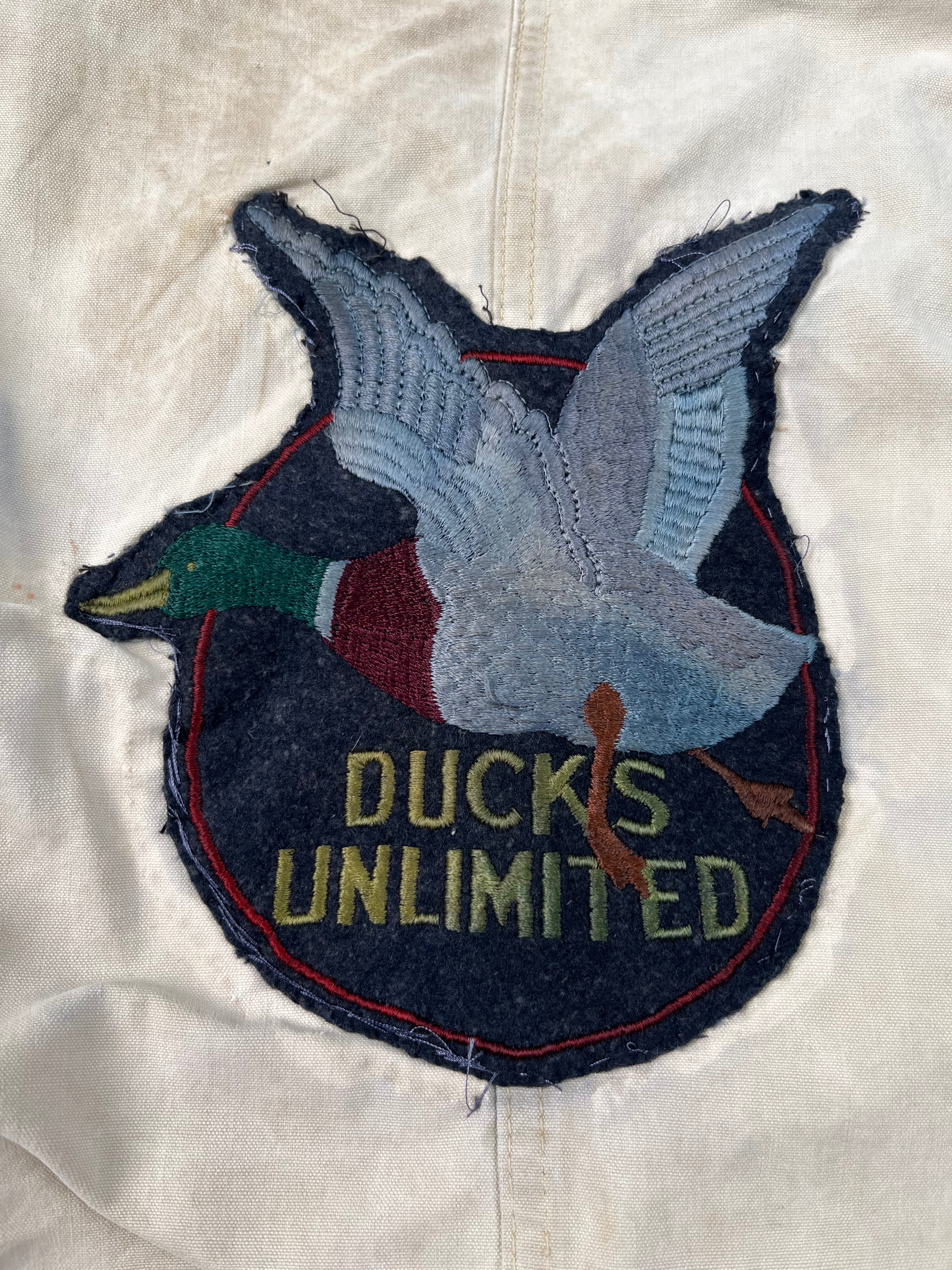 1960s Distressed Ducks Unlimited Canvas Hunting Jacket - Tan - L