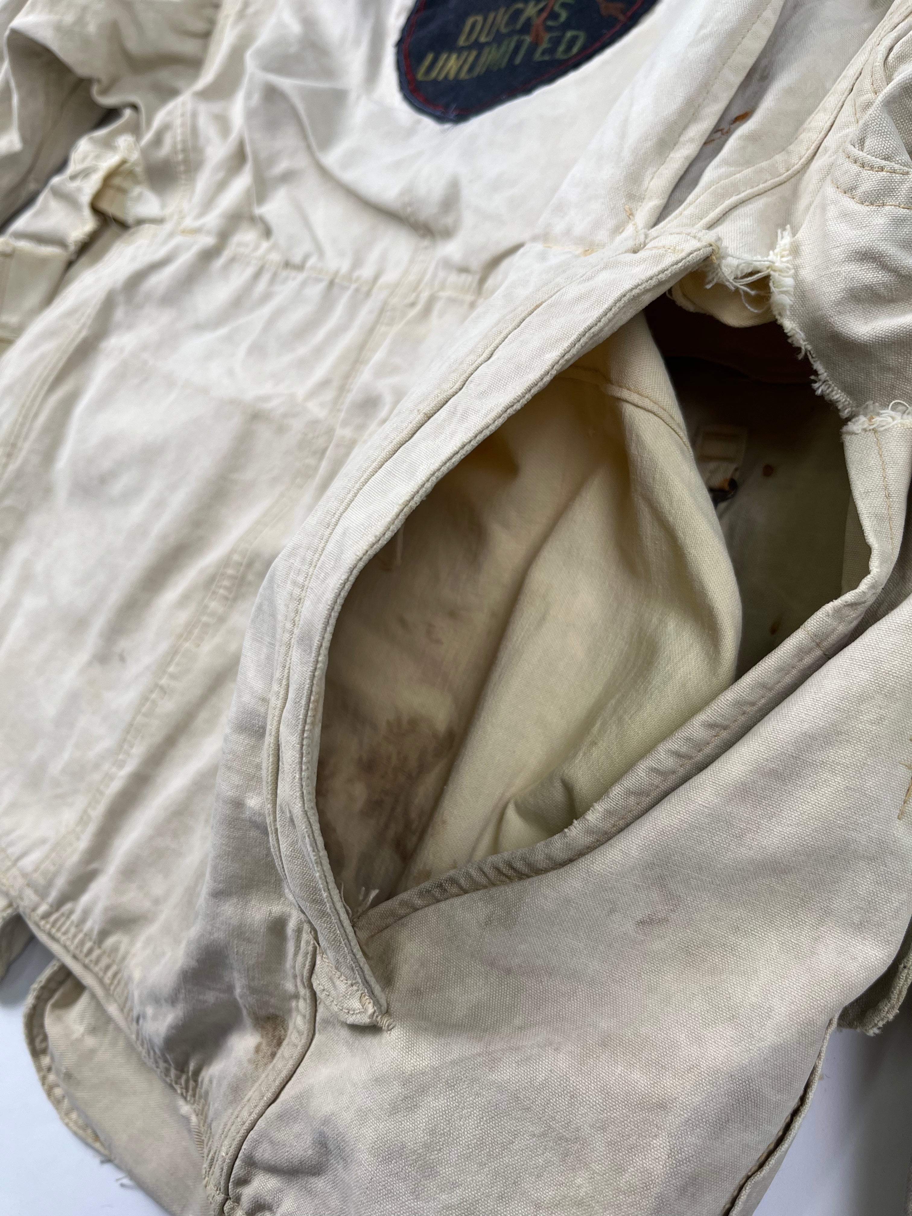 1960s Distressed Ducks Unlimited Canvas Hunting Jacket - Tan - L