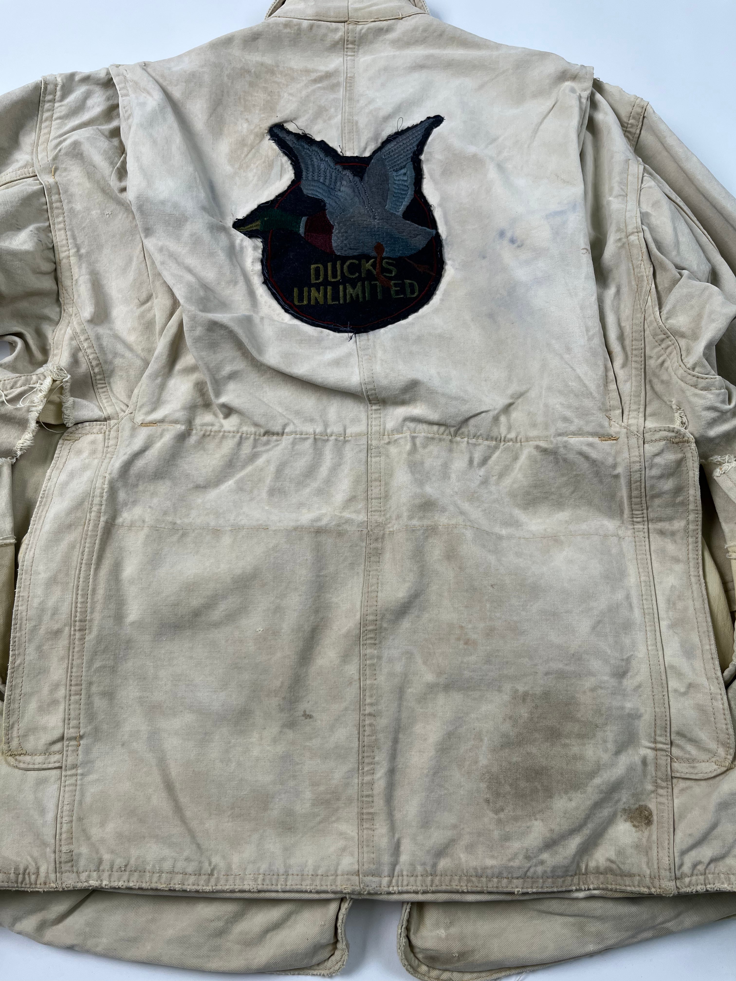 1960s Distressed Ducks Unlimited Canvas Hunting Jacket - Tan - L