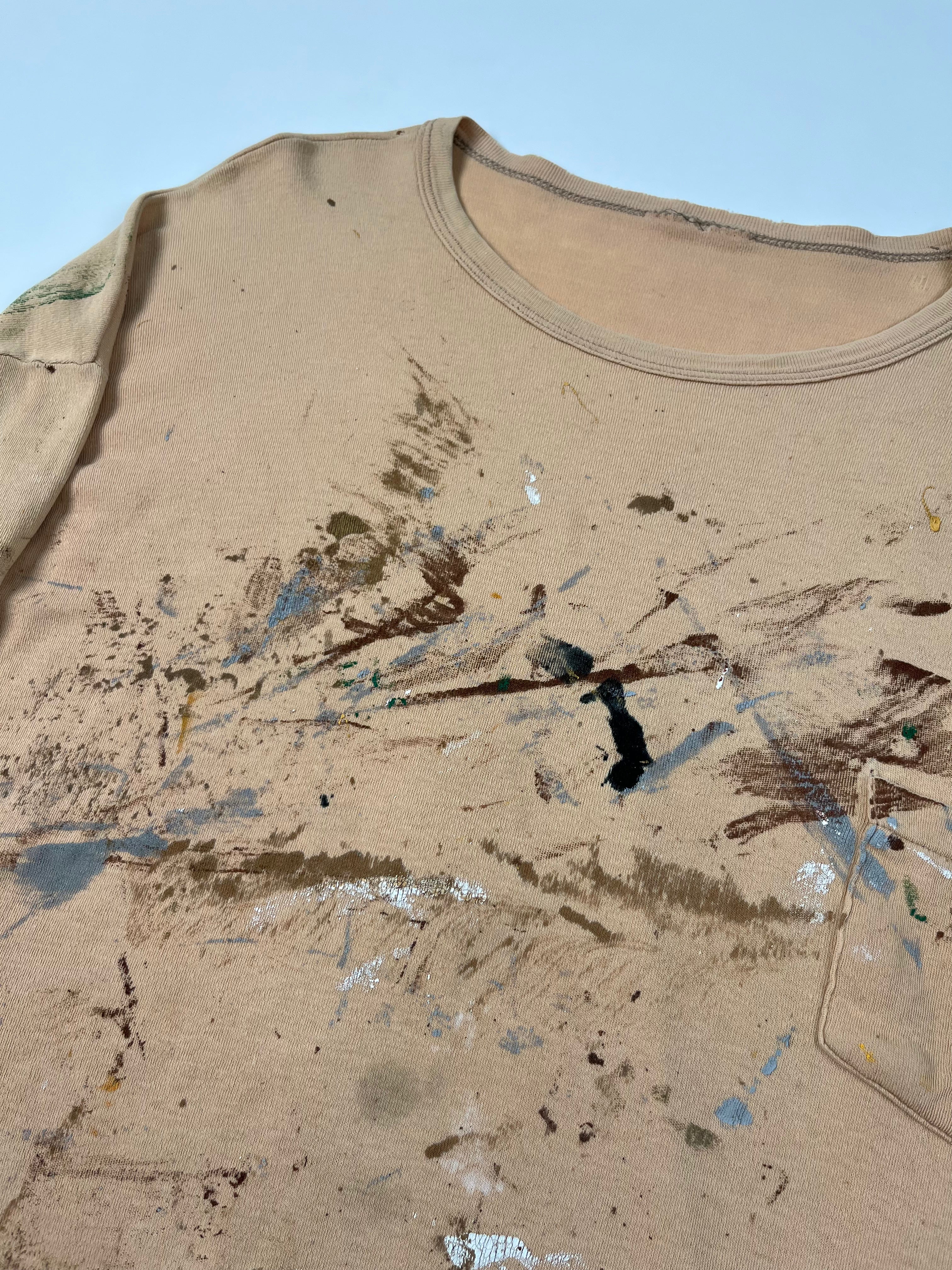 1960s Painter Longsleeve Pocket T-Shirt - Tan/Ocre - M/L
