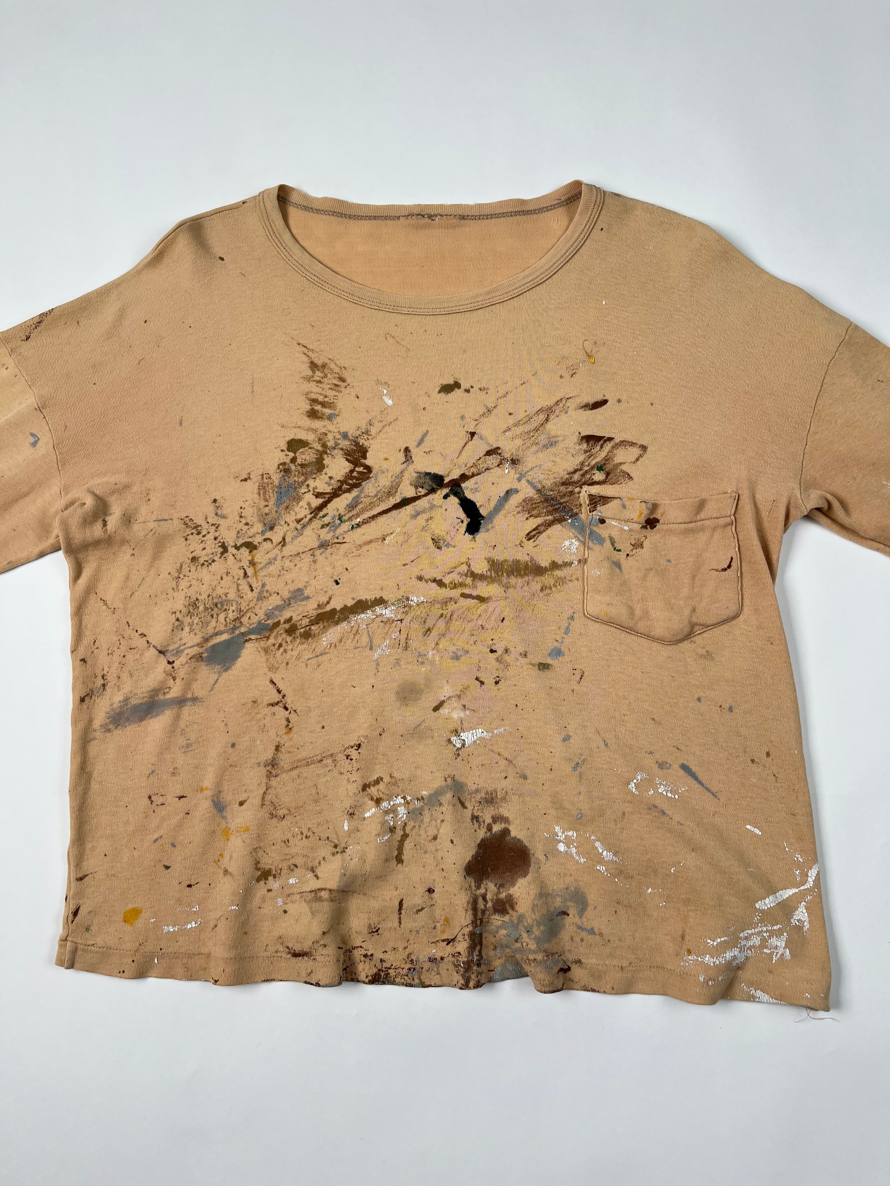 1960s Painter Longsleeve Pocket T-Shirt - Tan/Ocre - M/L