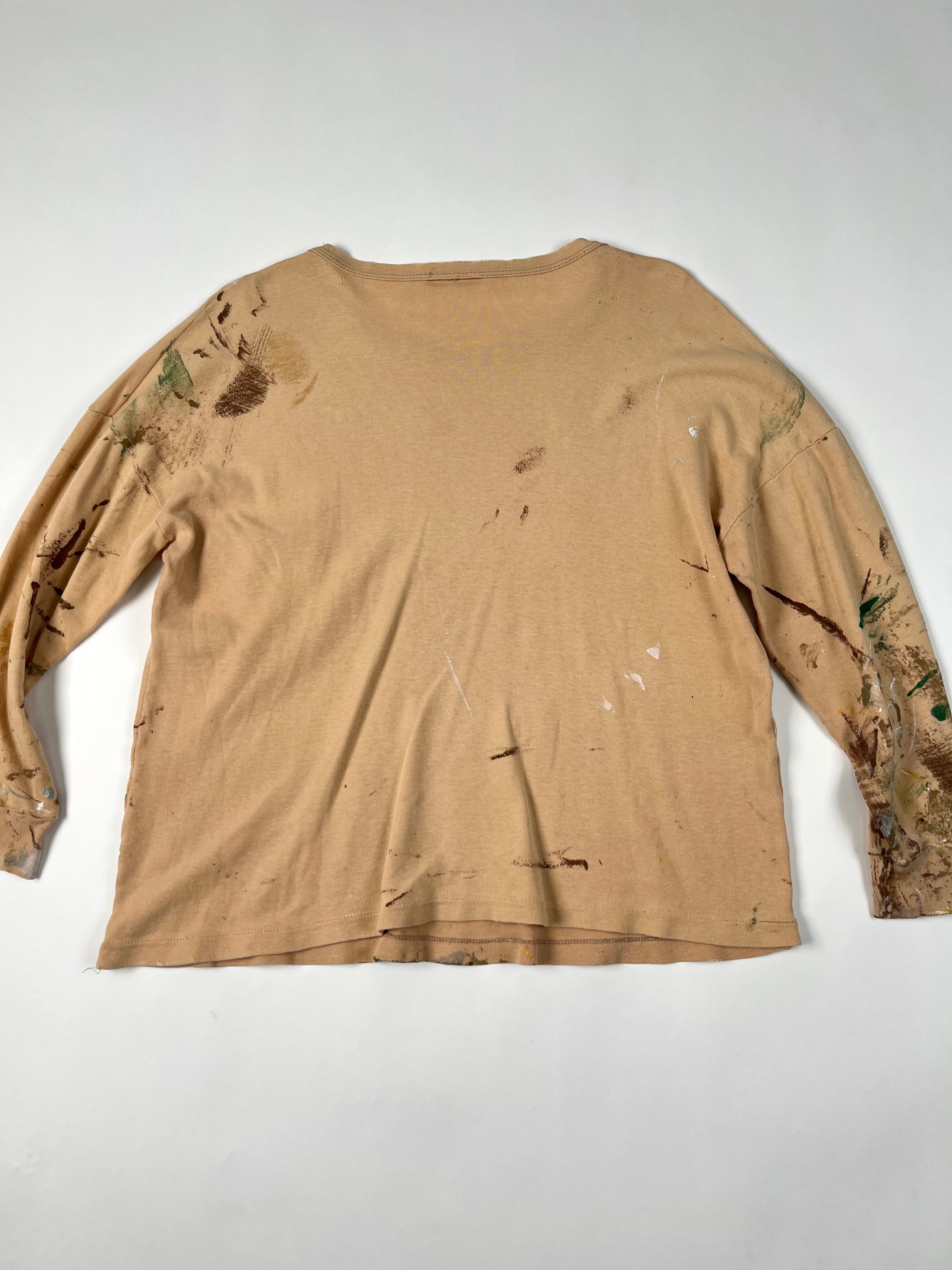 1960s Painter Longsleeve Pocket T-Shirt - Tan/Ocre - M/L