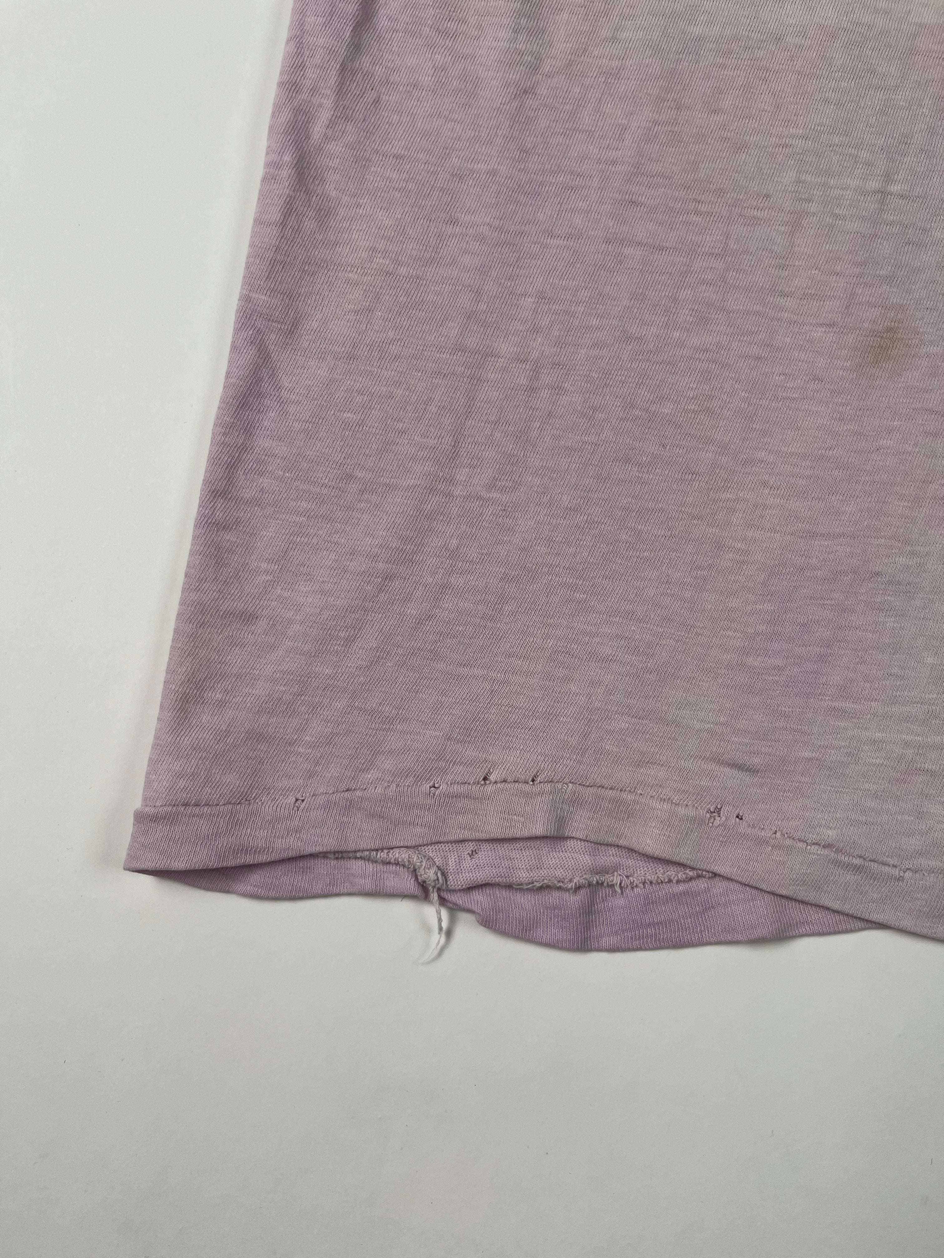 1970s Earth Wind & Fire Distressed Ringer T-Shirt - Faded Pink/White - S