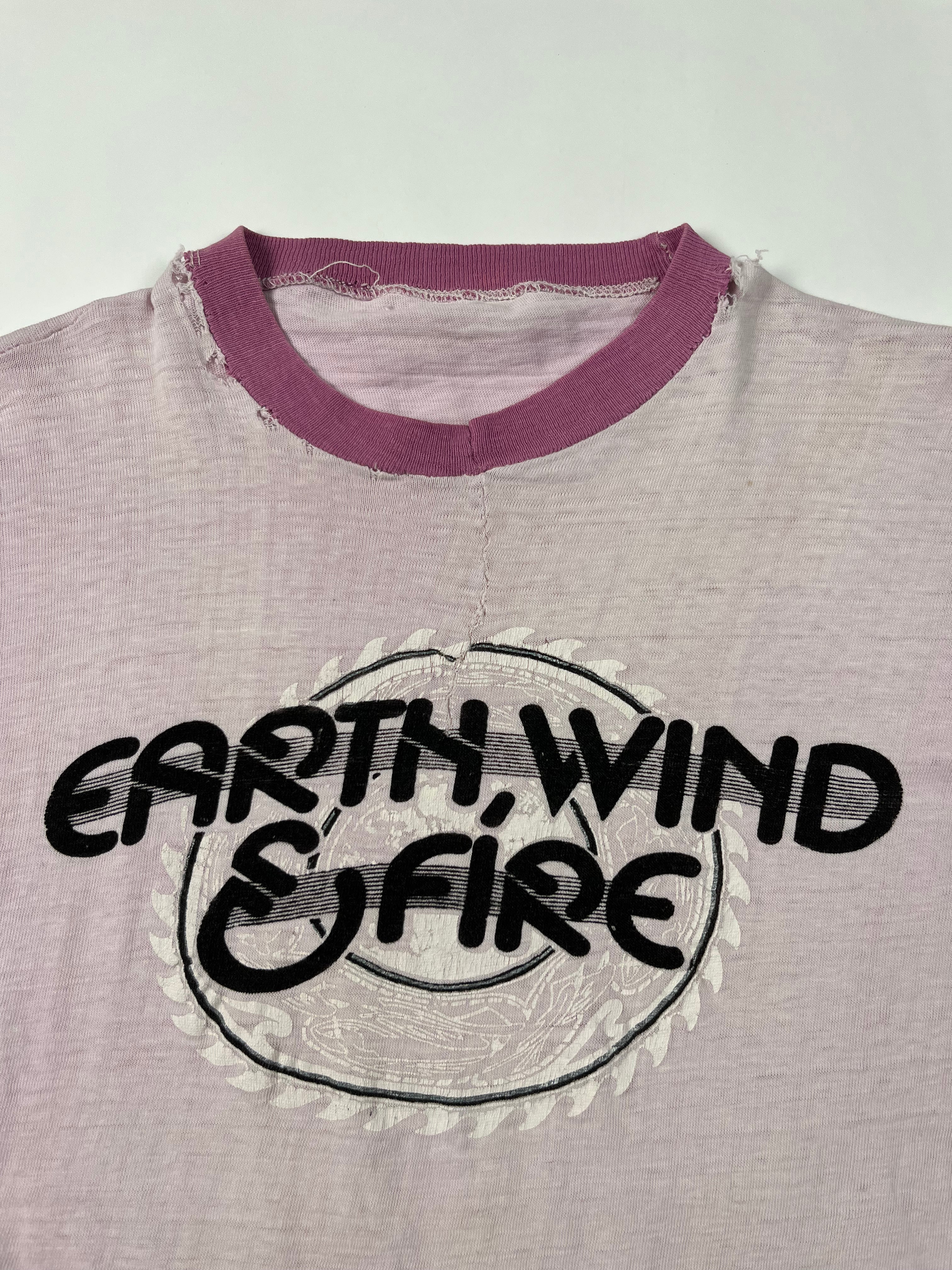 1970s Earth Wind & Fire Distressed Ringer T-Shirt - Faded Pink/White - S