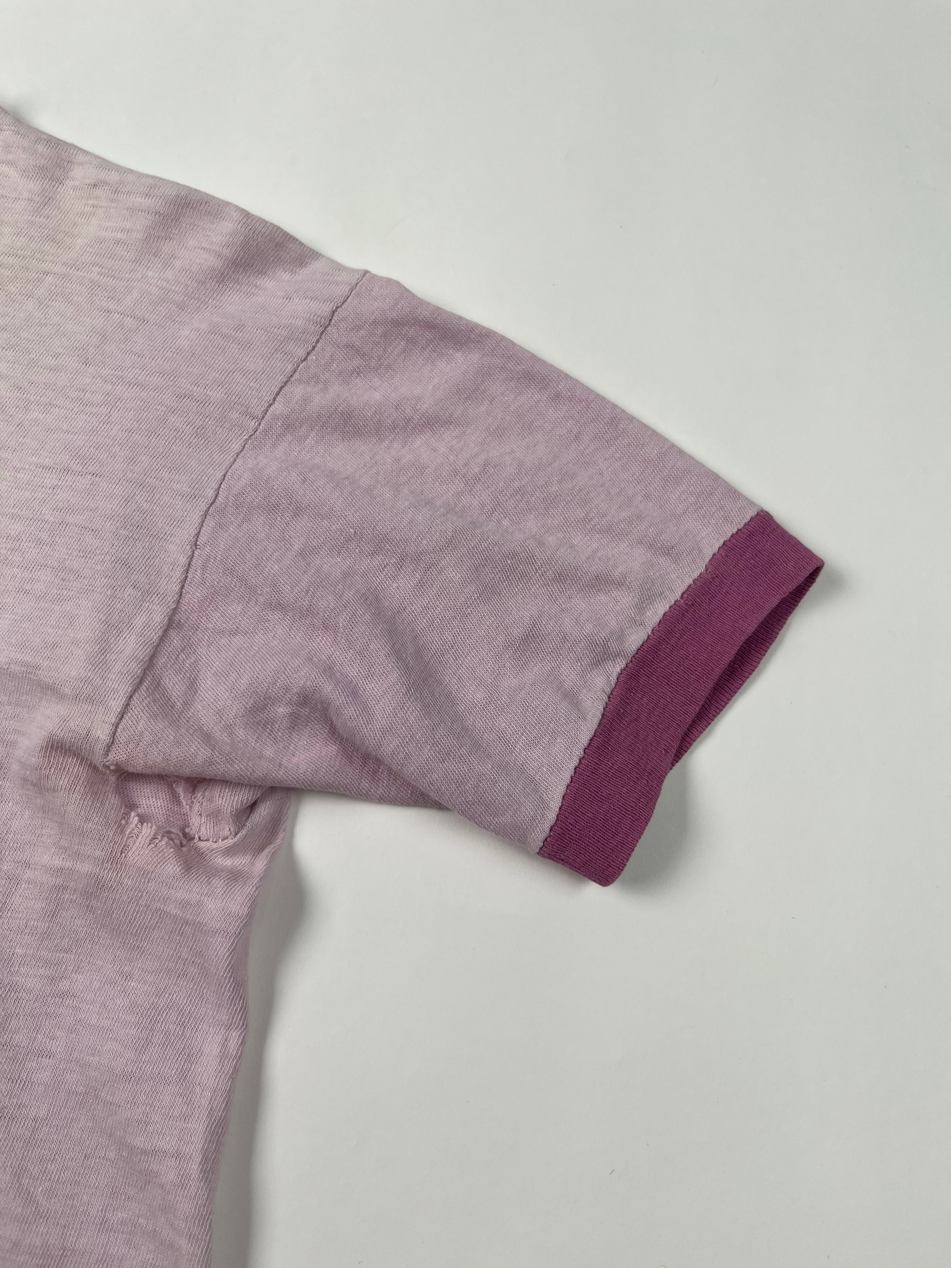 1970s Earth Wind & Fire Distressed Ringer T-Shirt - Faded Pink/White - S