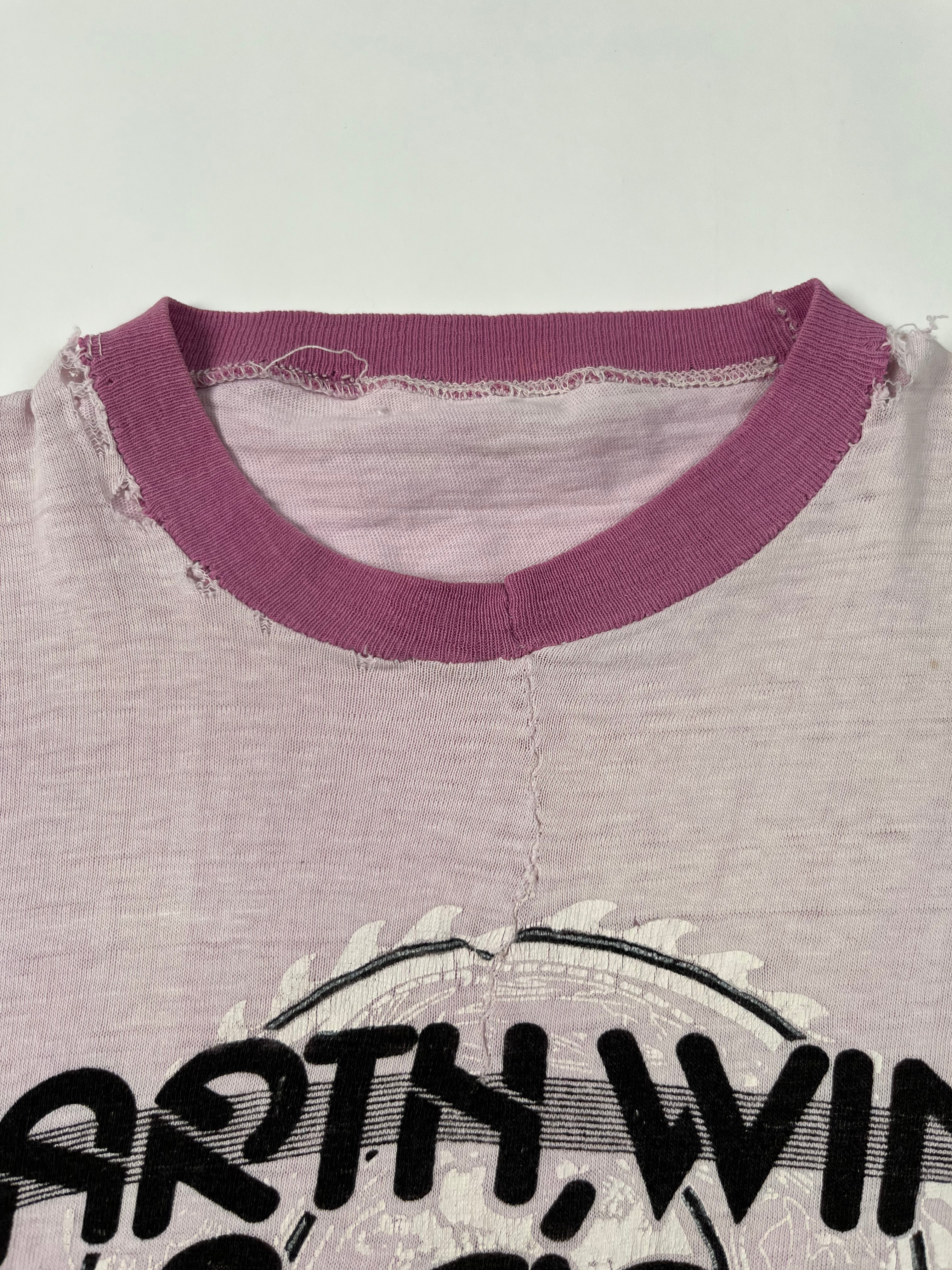 1970s Earth Wind & Fire Distressed Ringer T-Shirt - Faded Pink/White - S