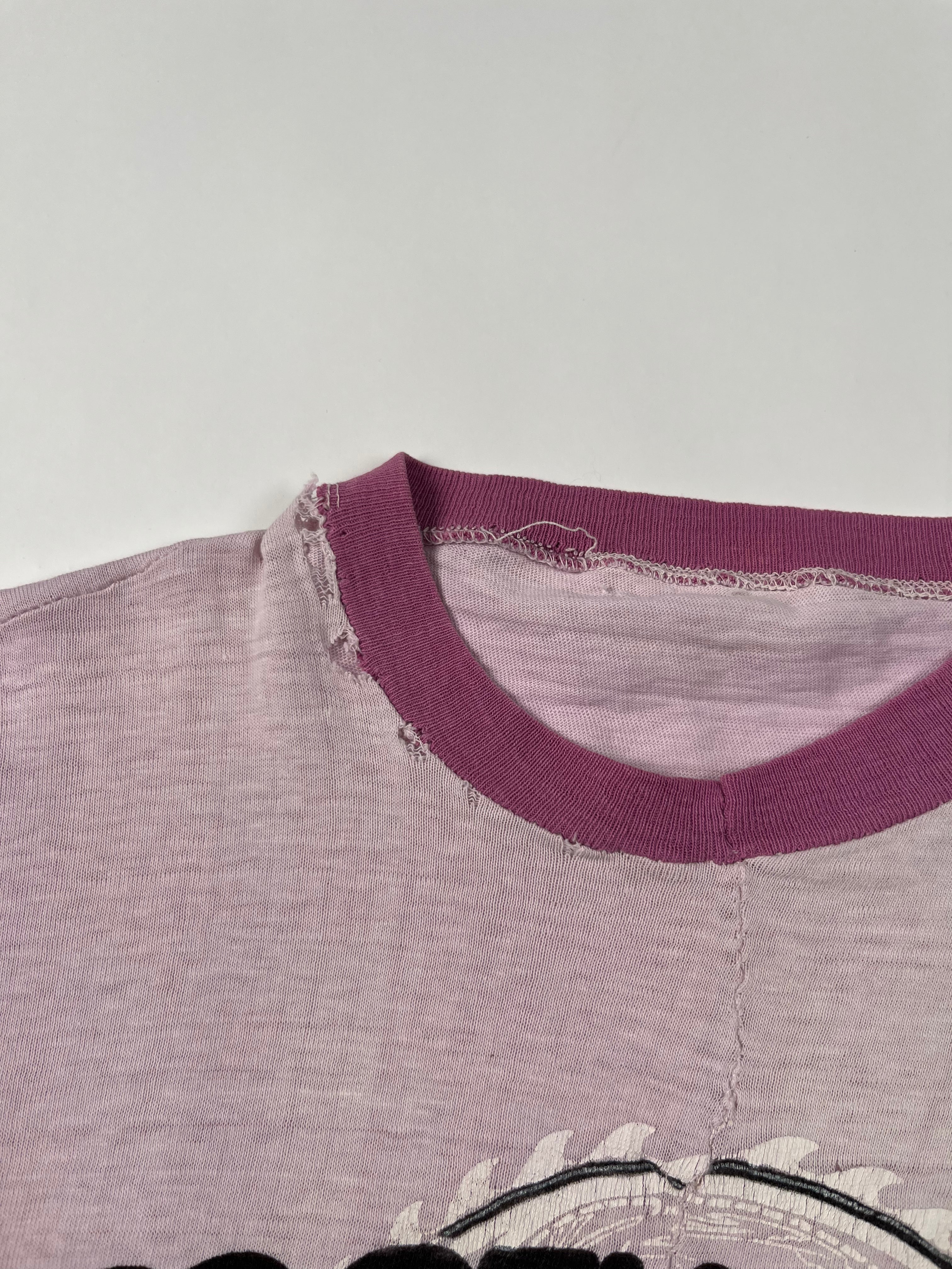 1970s Earth Wind & Fire Distressed Ringer T-Shirt - Faded Pink/White - S