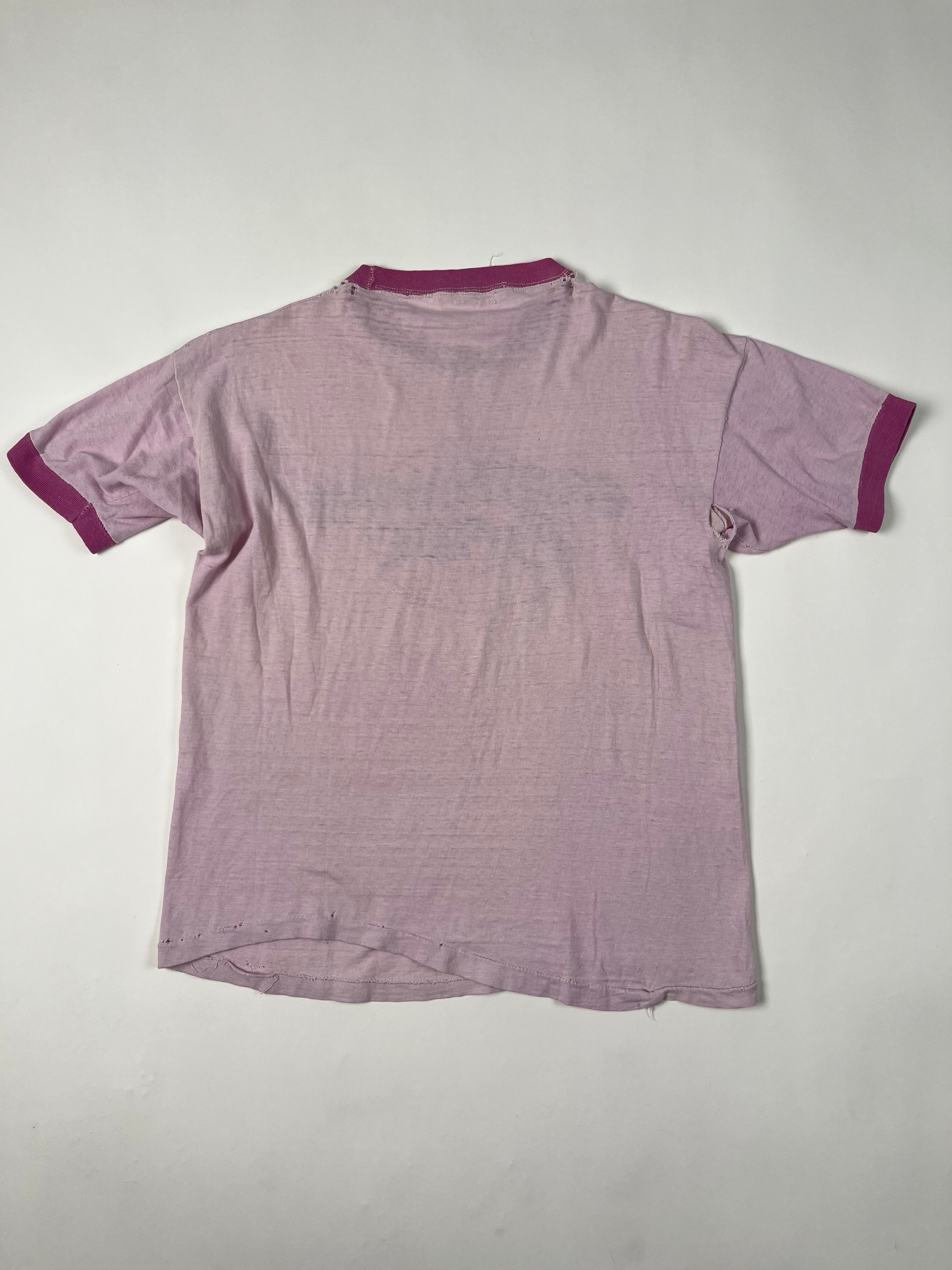 1970s Earth Wind & Fire Distressed Ringer T-Shirt - Faded Pink/White - S