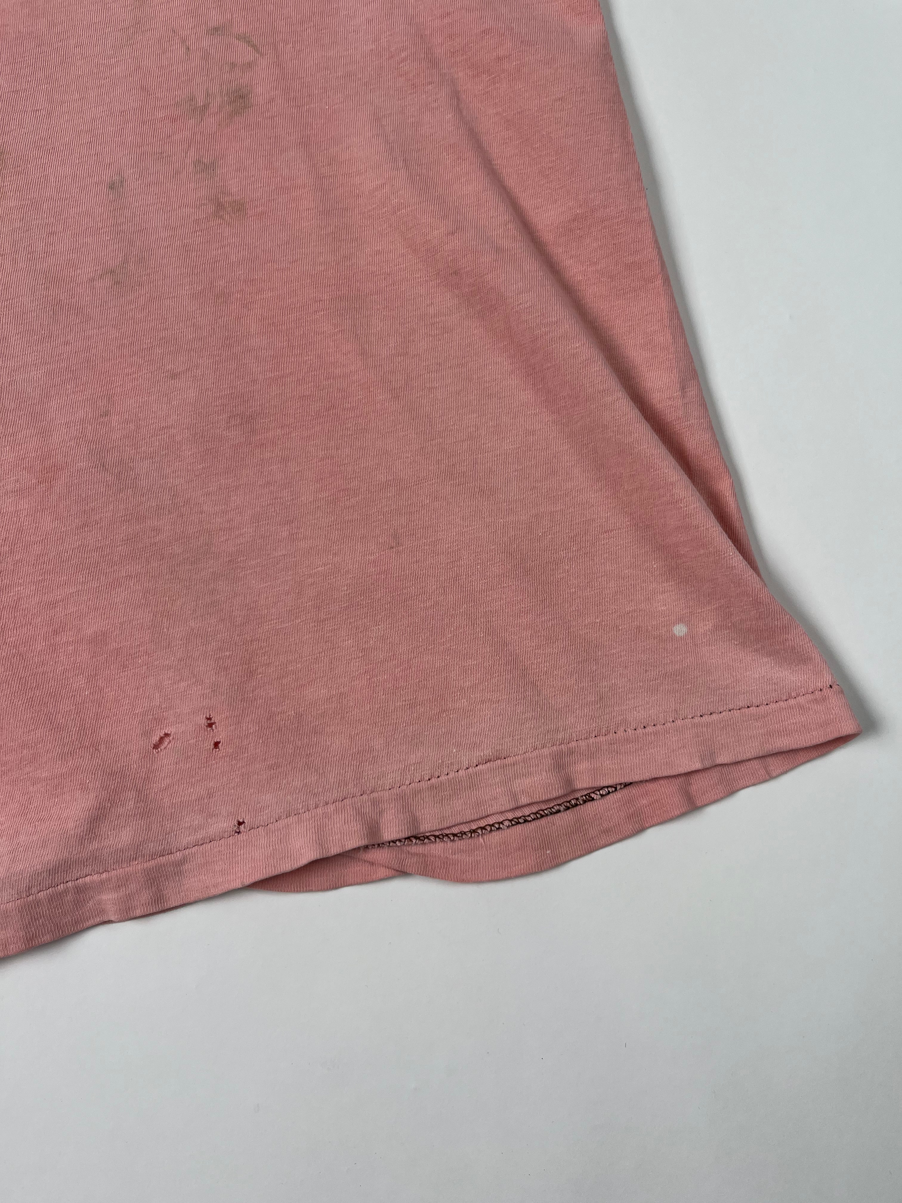 1970s Wonky Distressed Pocket T-Shirt = Faded Pink - M/L
