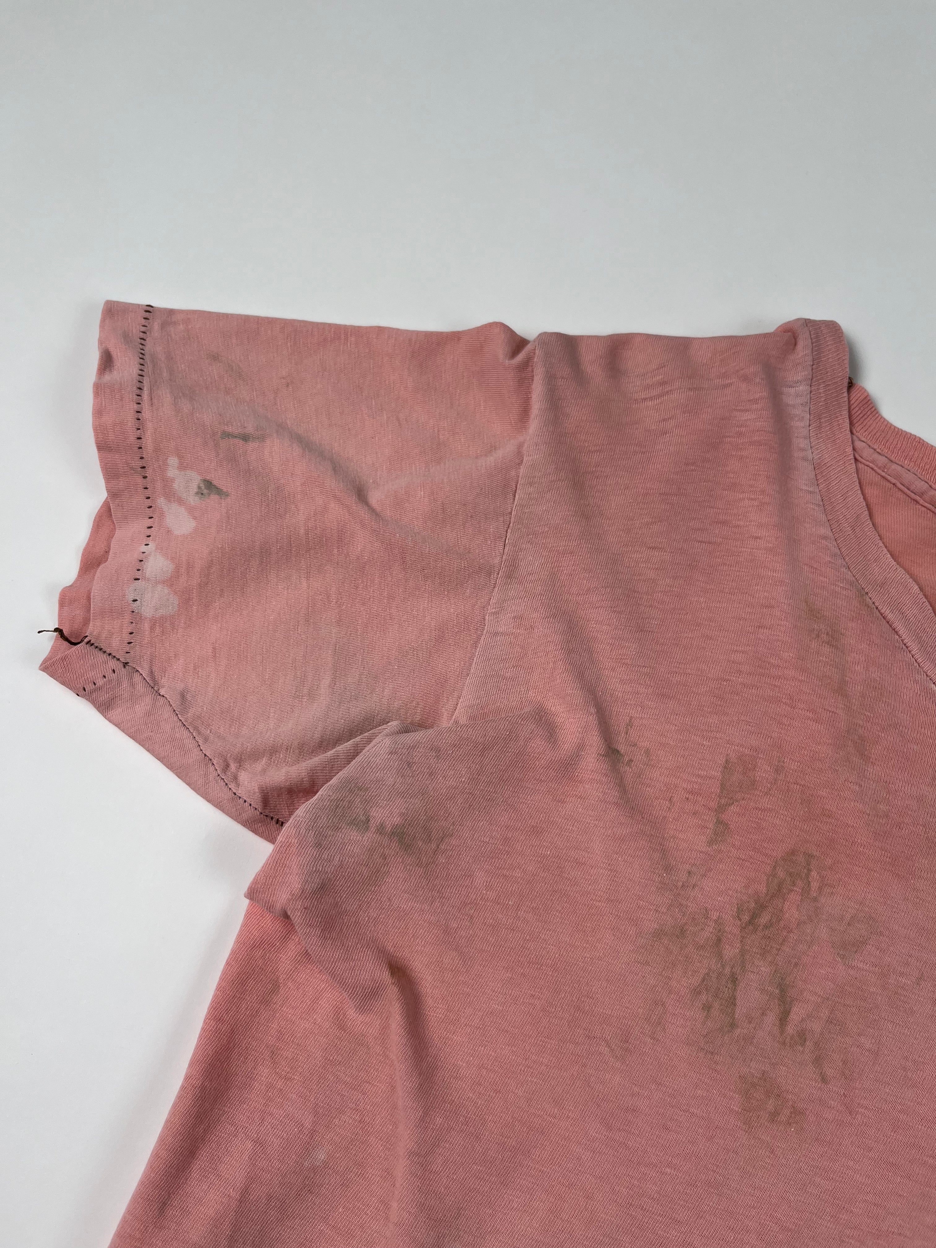1970s Wonky Distressed Pocket T-Shirt = Faded Pink - M/L