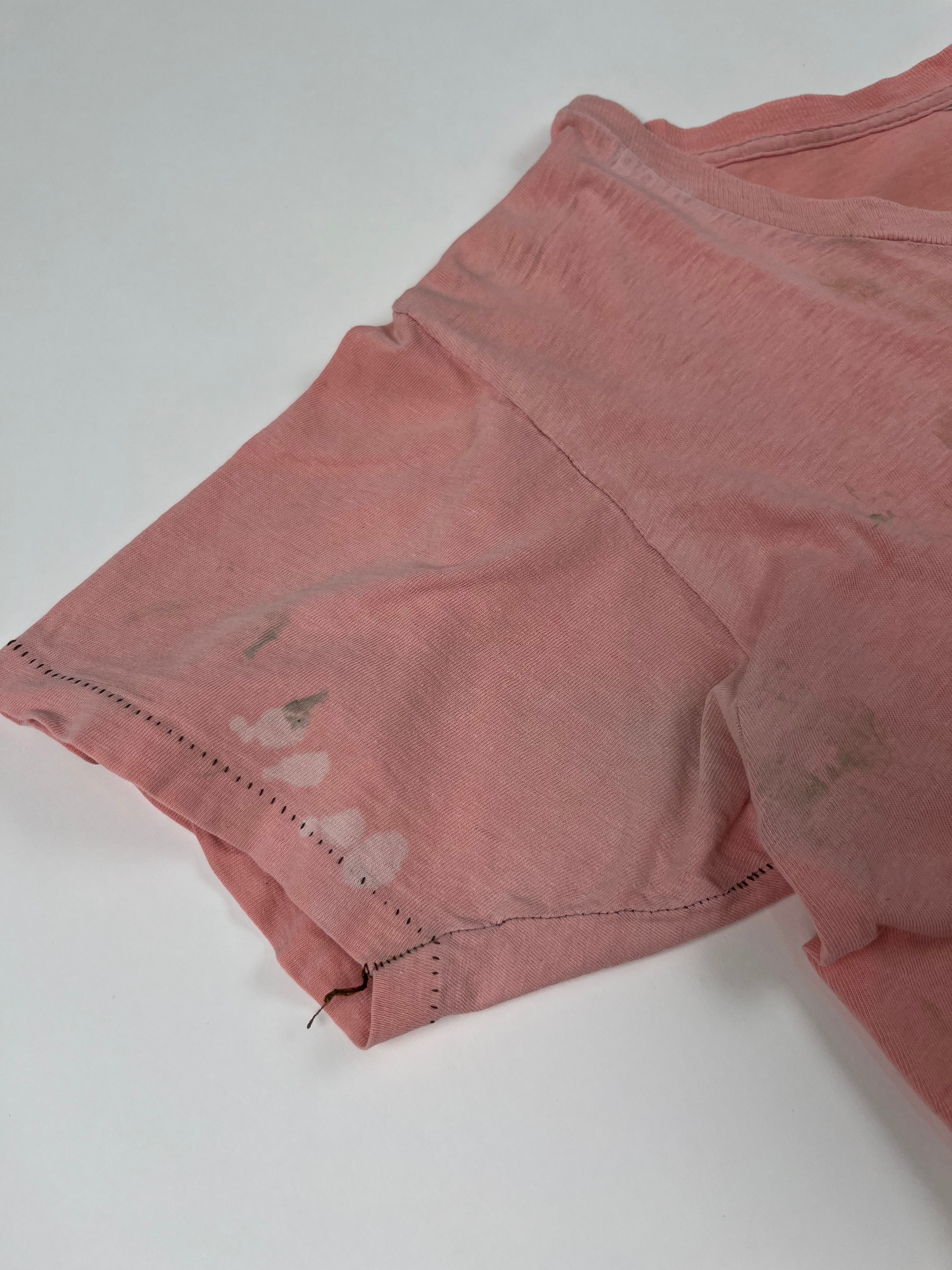 1970s Wonky Distressed Pocket T-Shirt = Faded Pink - M/L