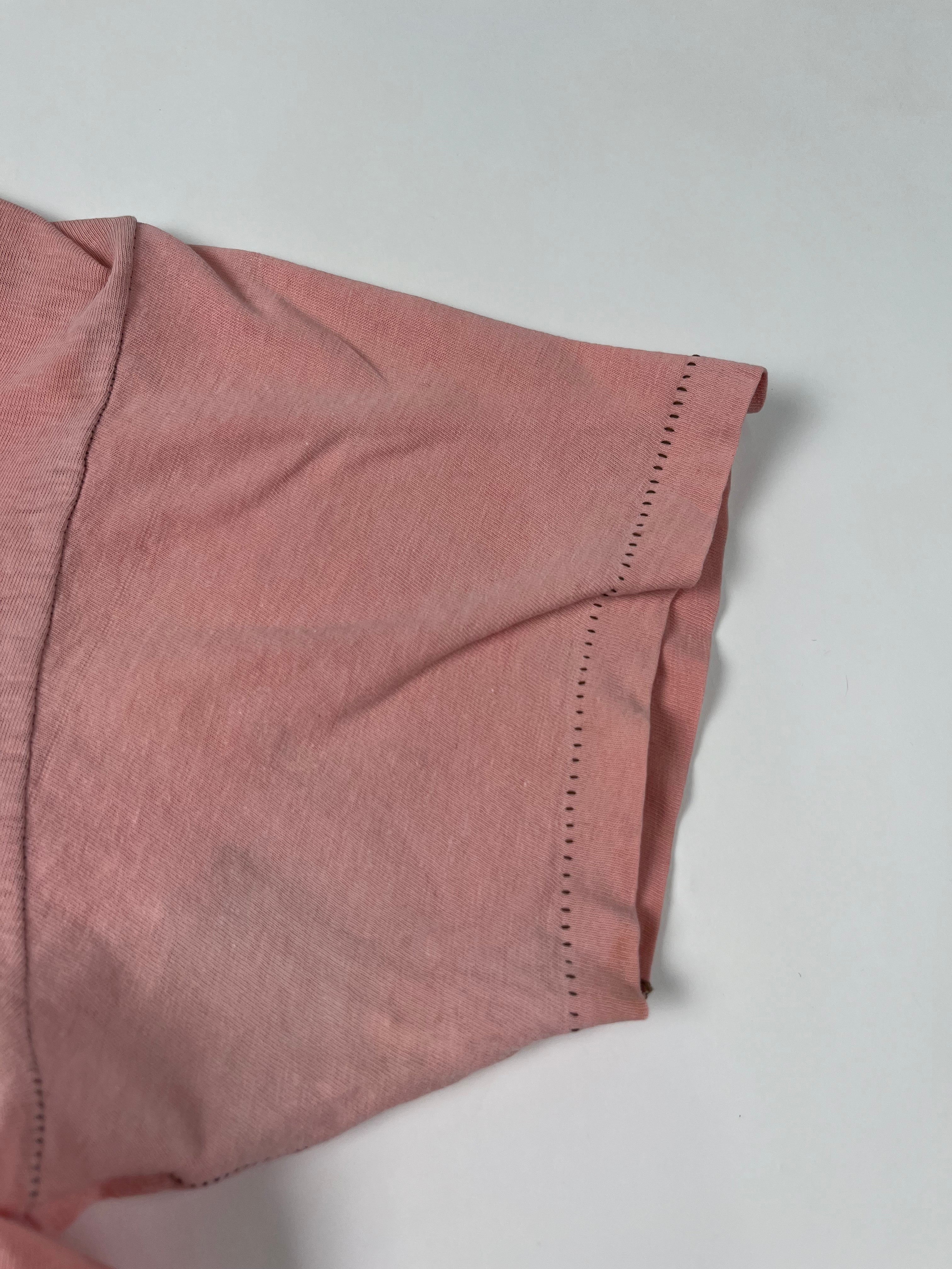 1970s Wonky Distressed Pocket T-Shirt = Faded Pink - M/L