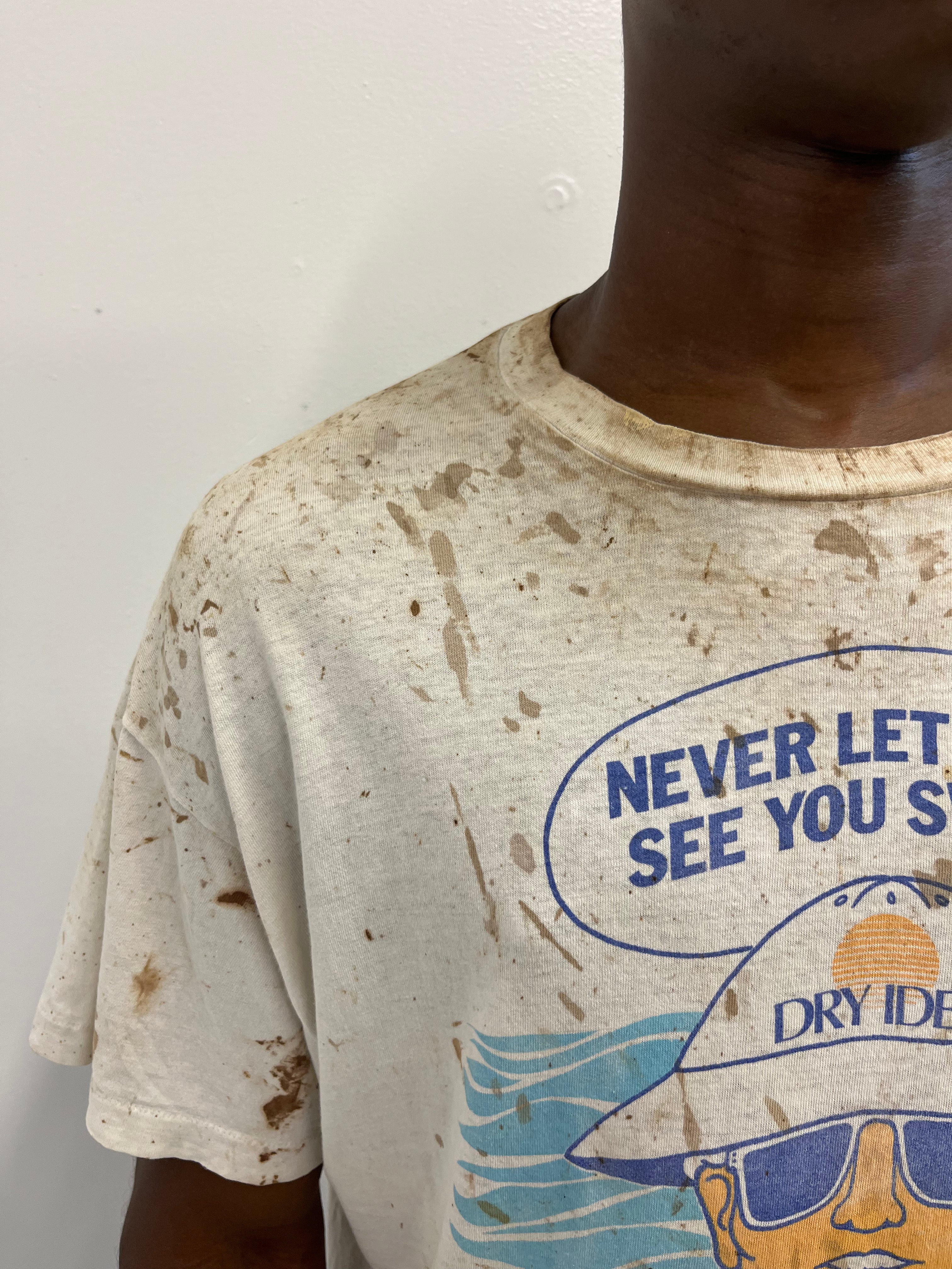 1980s CVS Dry Idea Deodorant Distressed & Stained T-Shirt - Dirty White - XL/XXL