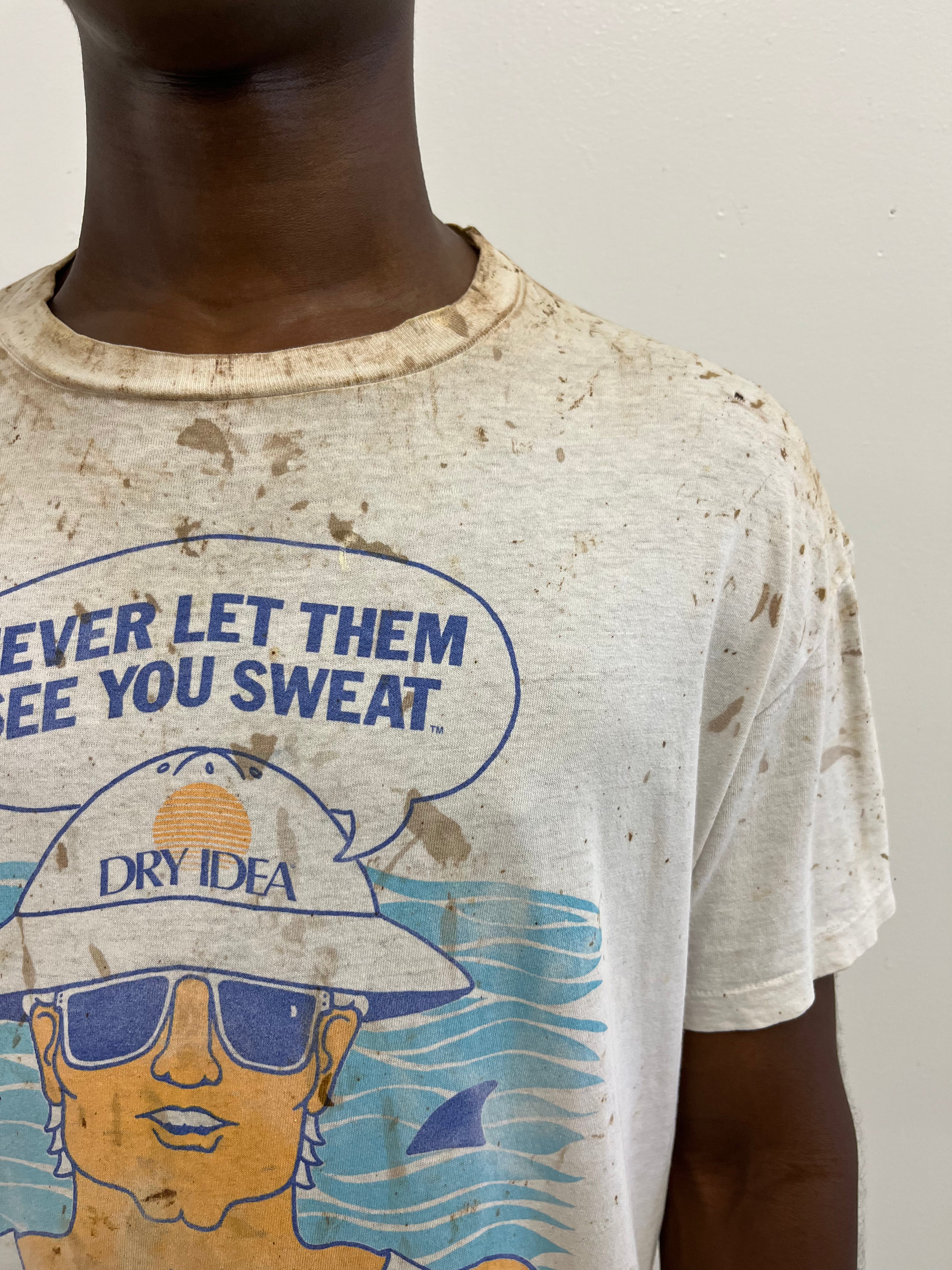 1980s CVS Dry Idea Deodorant Distressed & Stained T-Shirt - Dirty White - XL/XXL