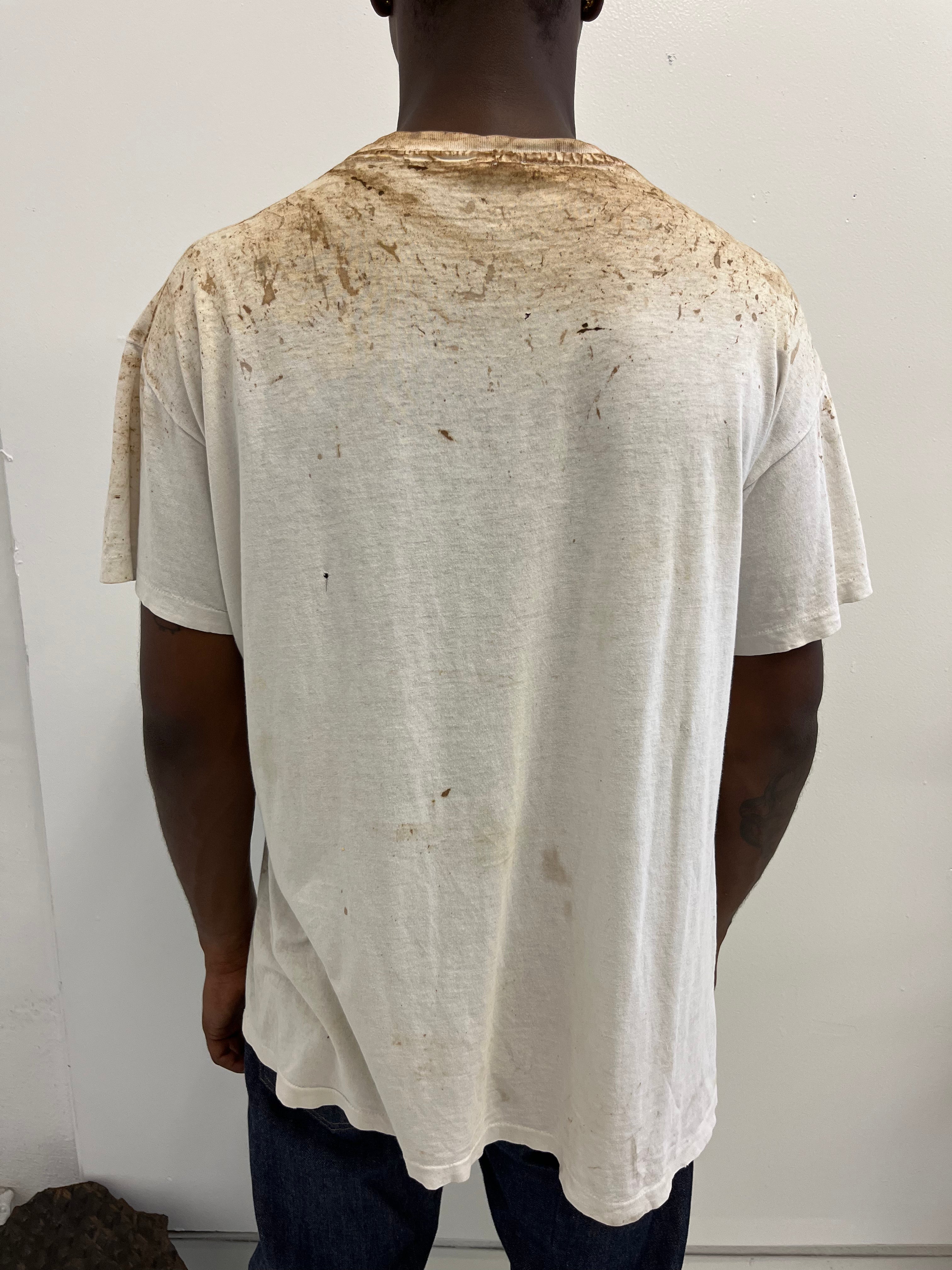 1980s CVS Dry Idea Deodorant Distressed & Stained T-Shirt - Dirty White - XL/XXL