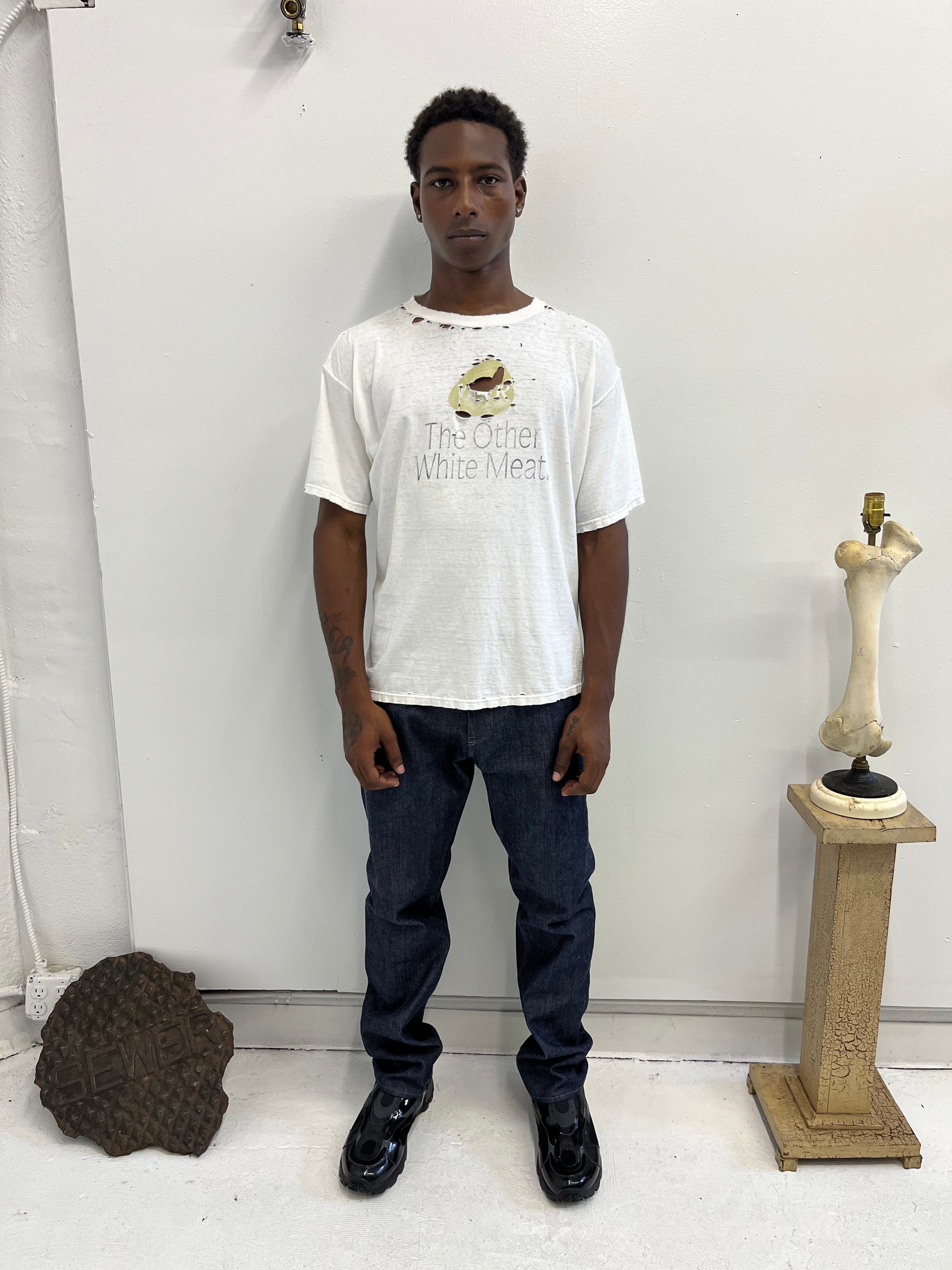 1990s 'Pork' Thrashed T-Shirt - White - XL
