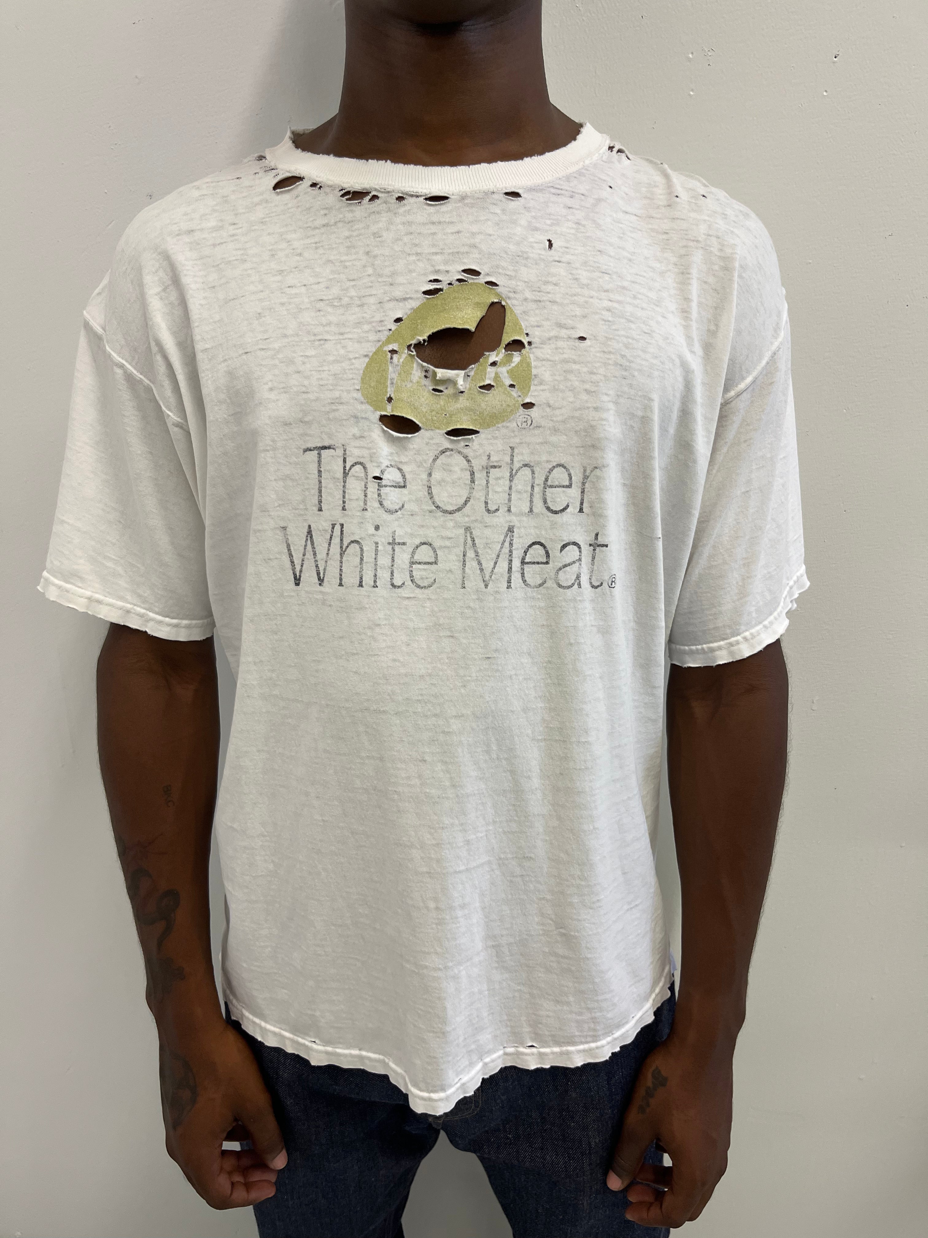 1990s 'Pork' Thrashed T-Shirt - White - XL