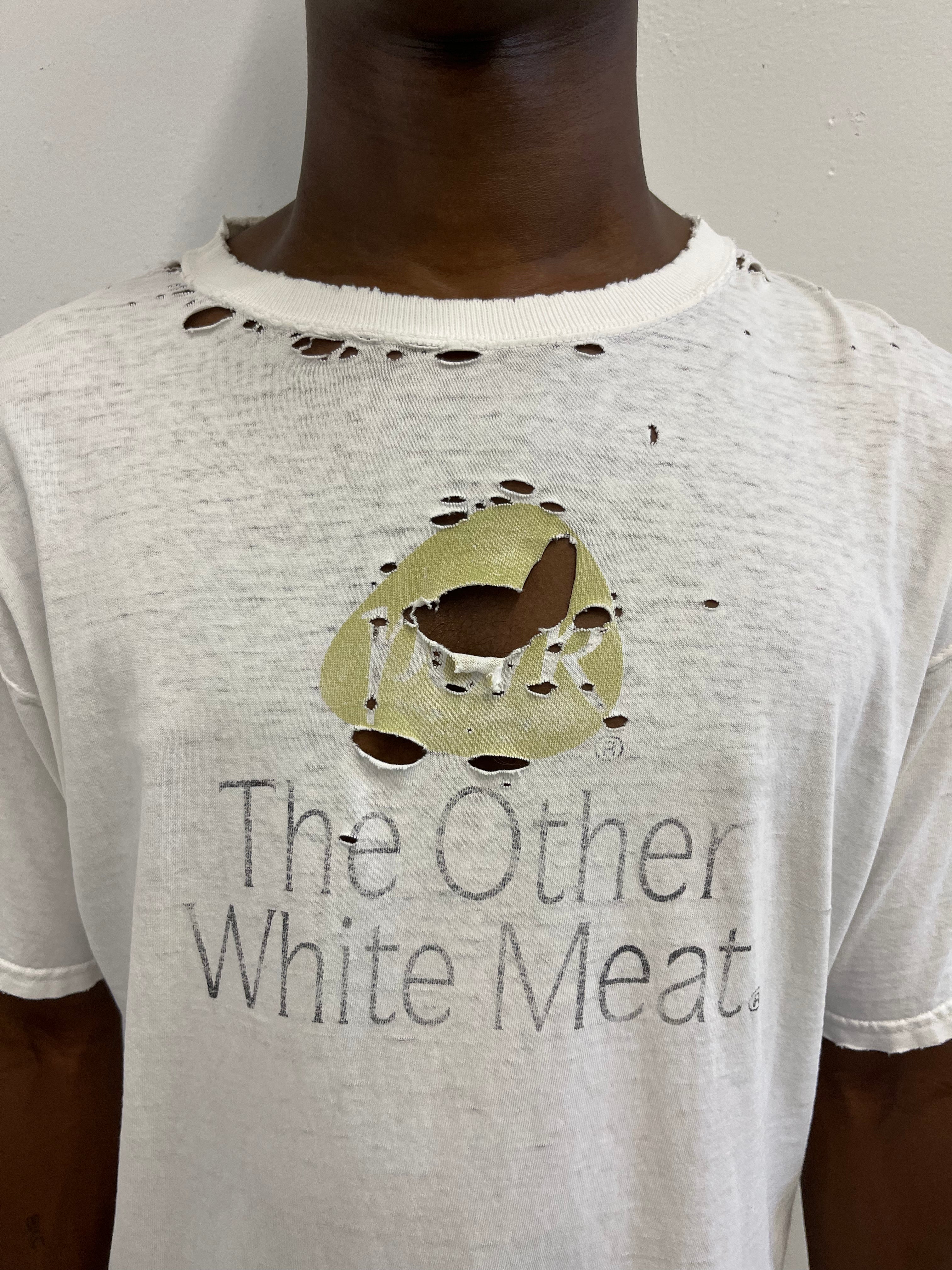 1990s 'Pork' Thrashed T-Shirt - White - XL