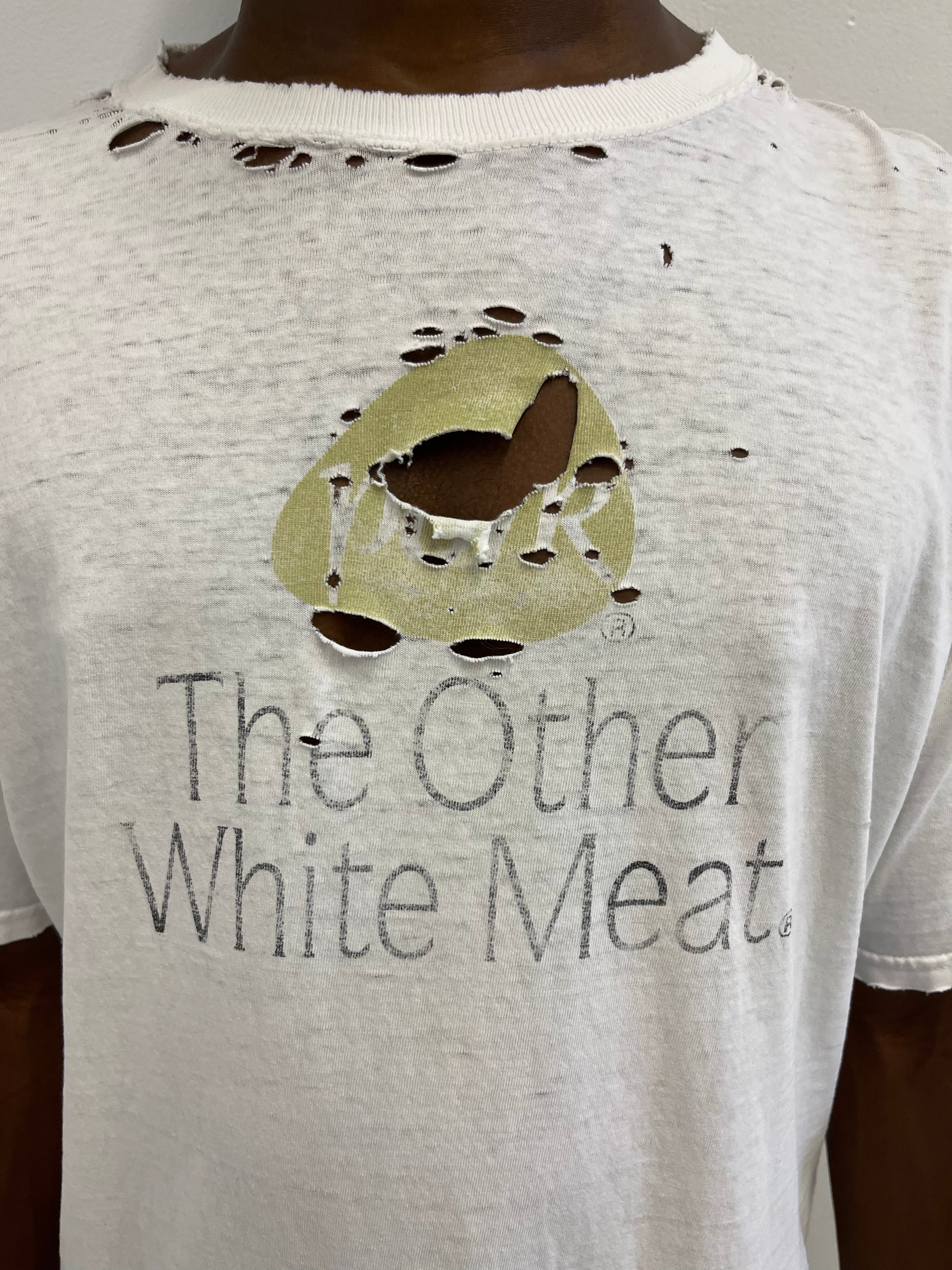 1990s 'Pork' Thrashed T-Shirt - White - XL