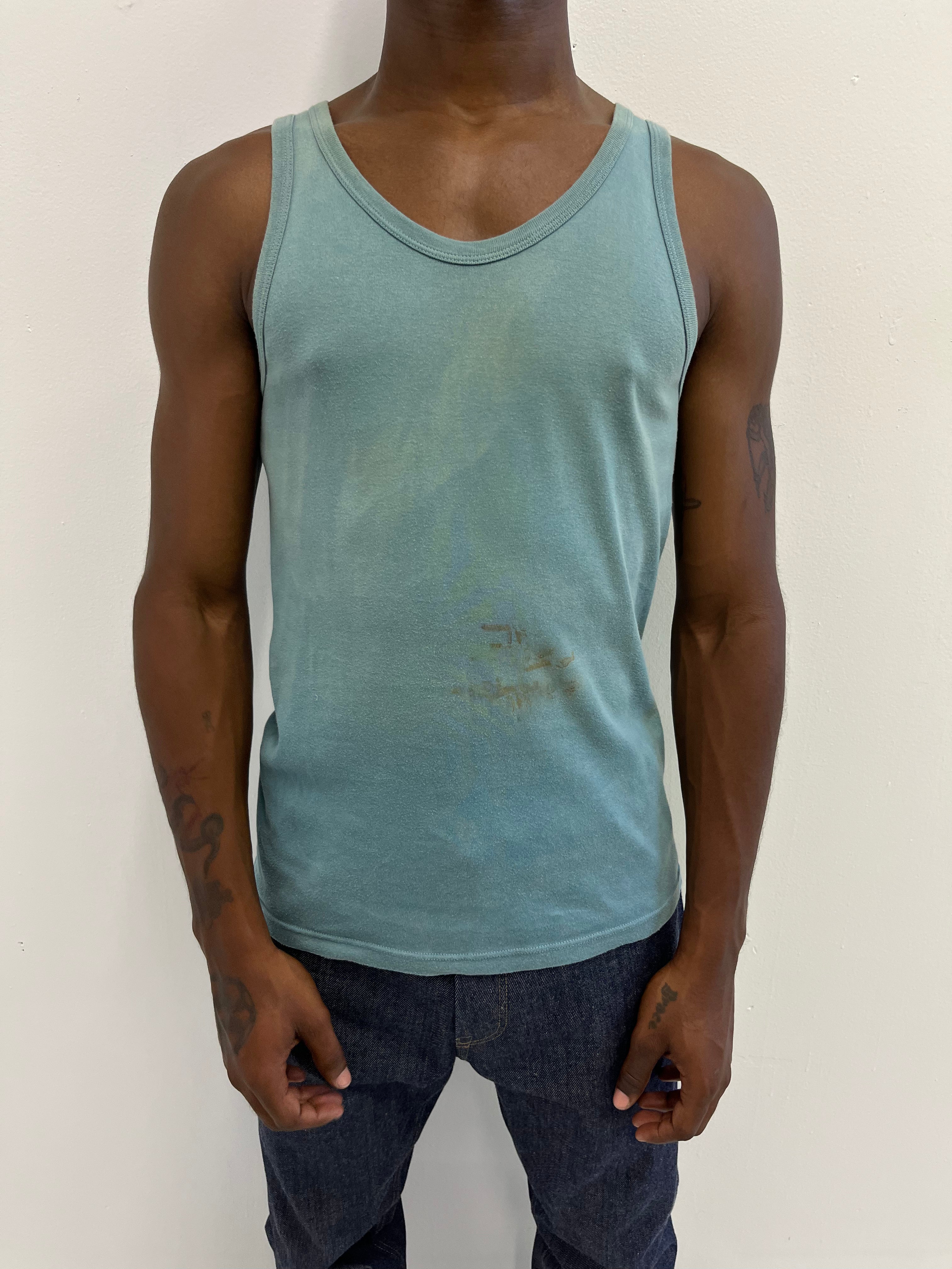 1960/70s Distressed French Work Tank - Faded Turquoise - M/L