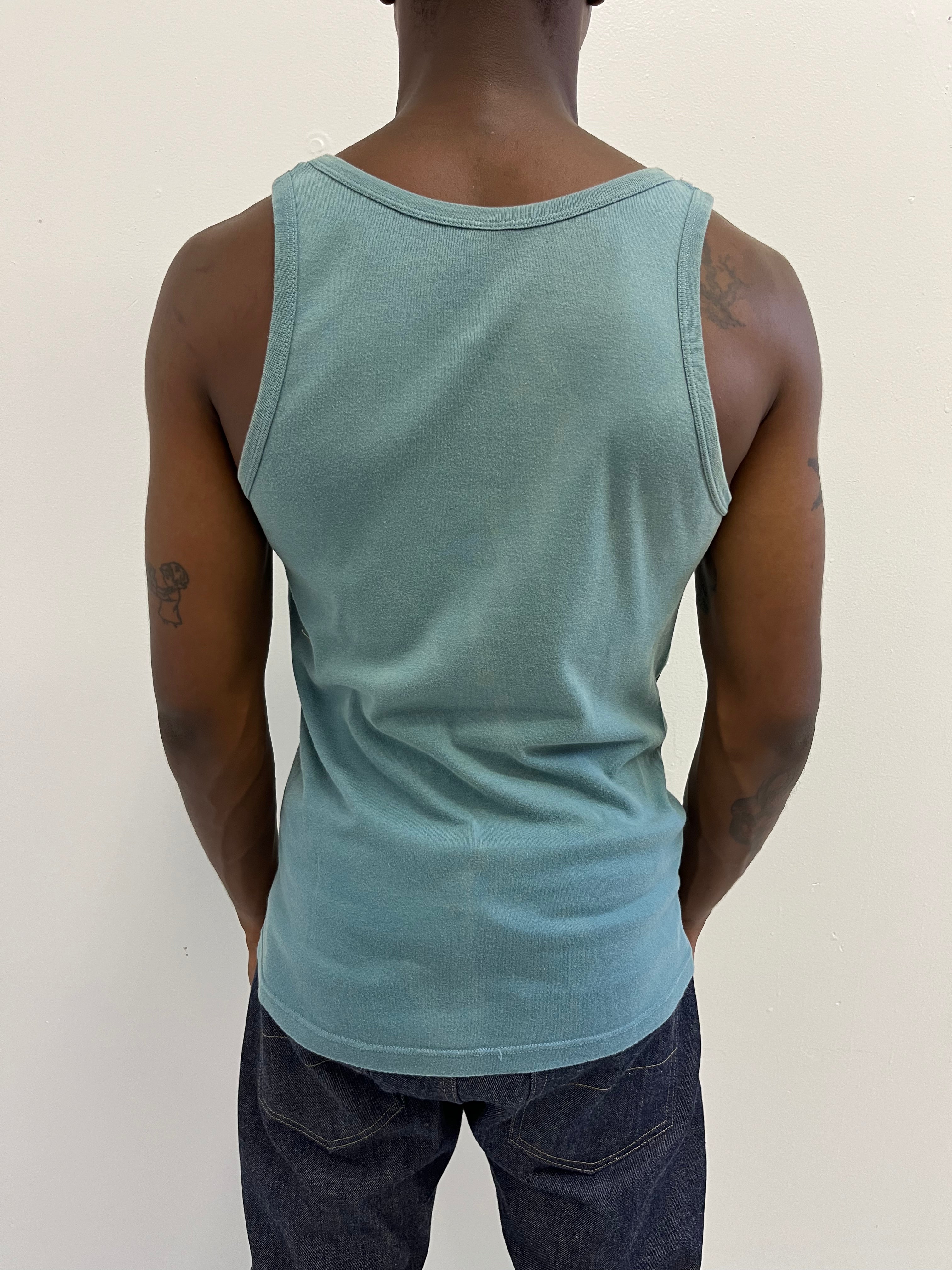 1960/70s Distressed French Work Tank - Faded Turquoise - M/L