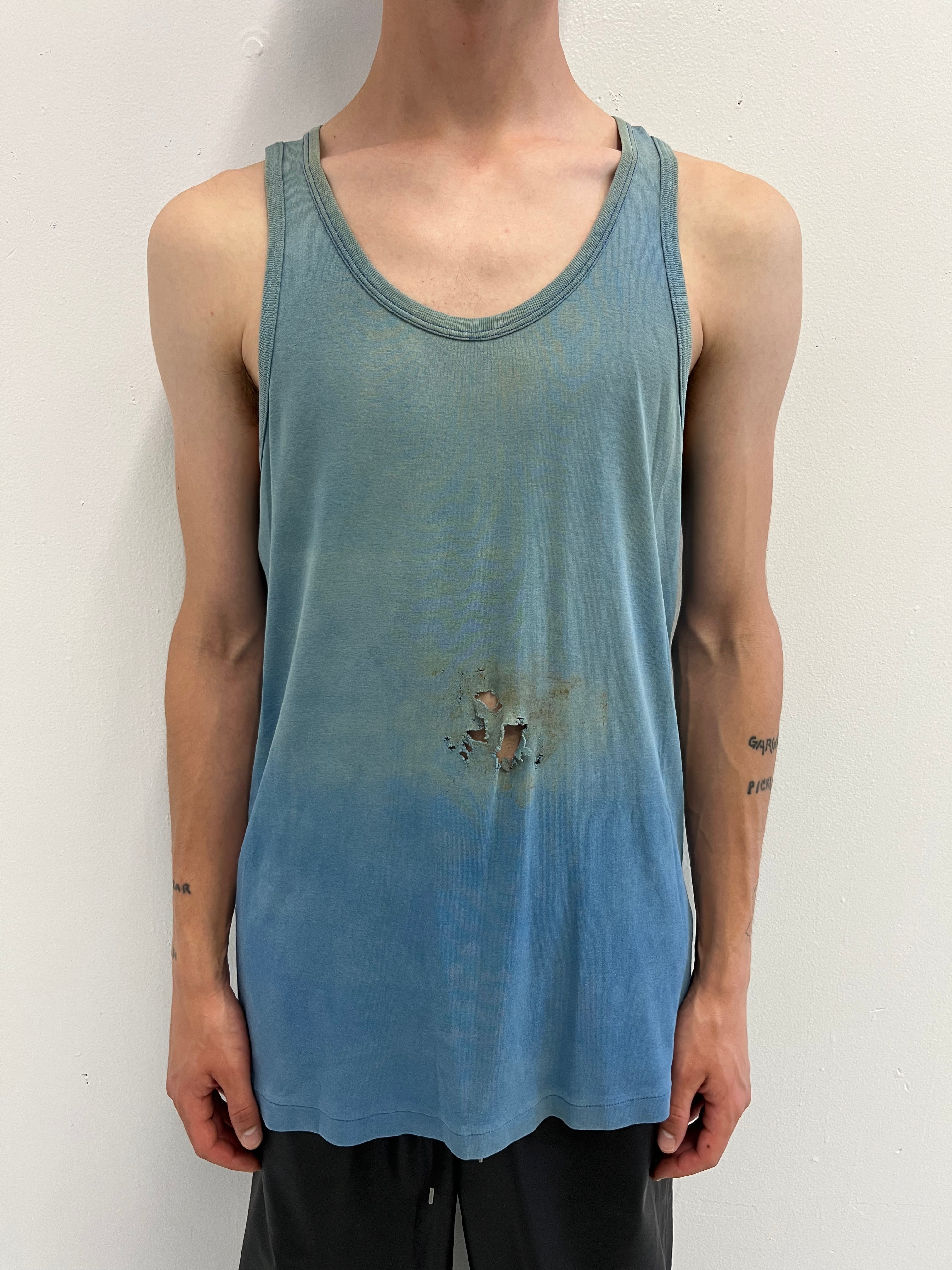 1960/70s French Work Tank with Fading and Holes - Faded Turquoise - L/XL