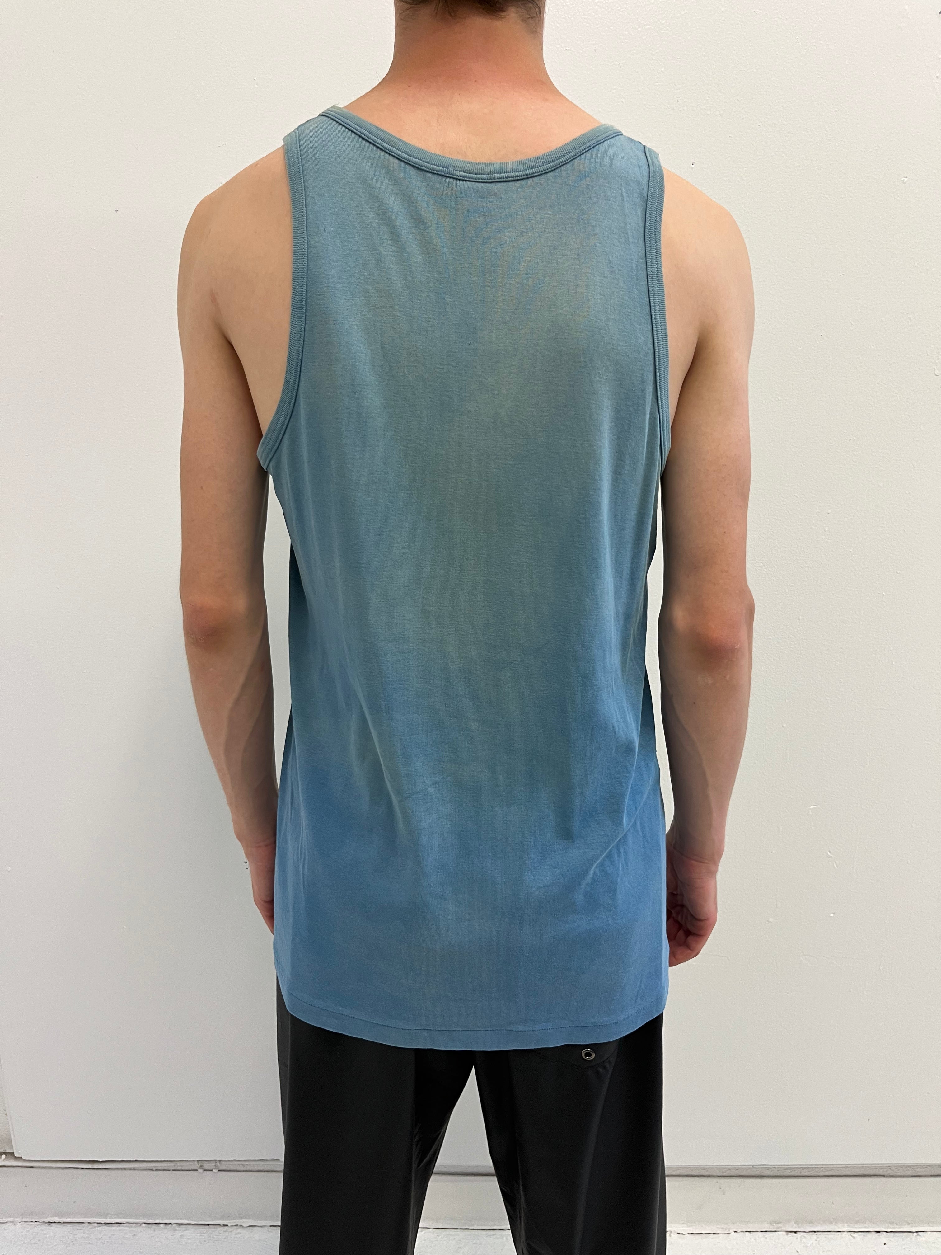 1960/70s French Work Tank with Fading and Holes - Faded Turquoise - L/XL