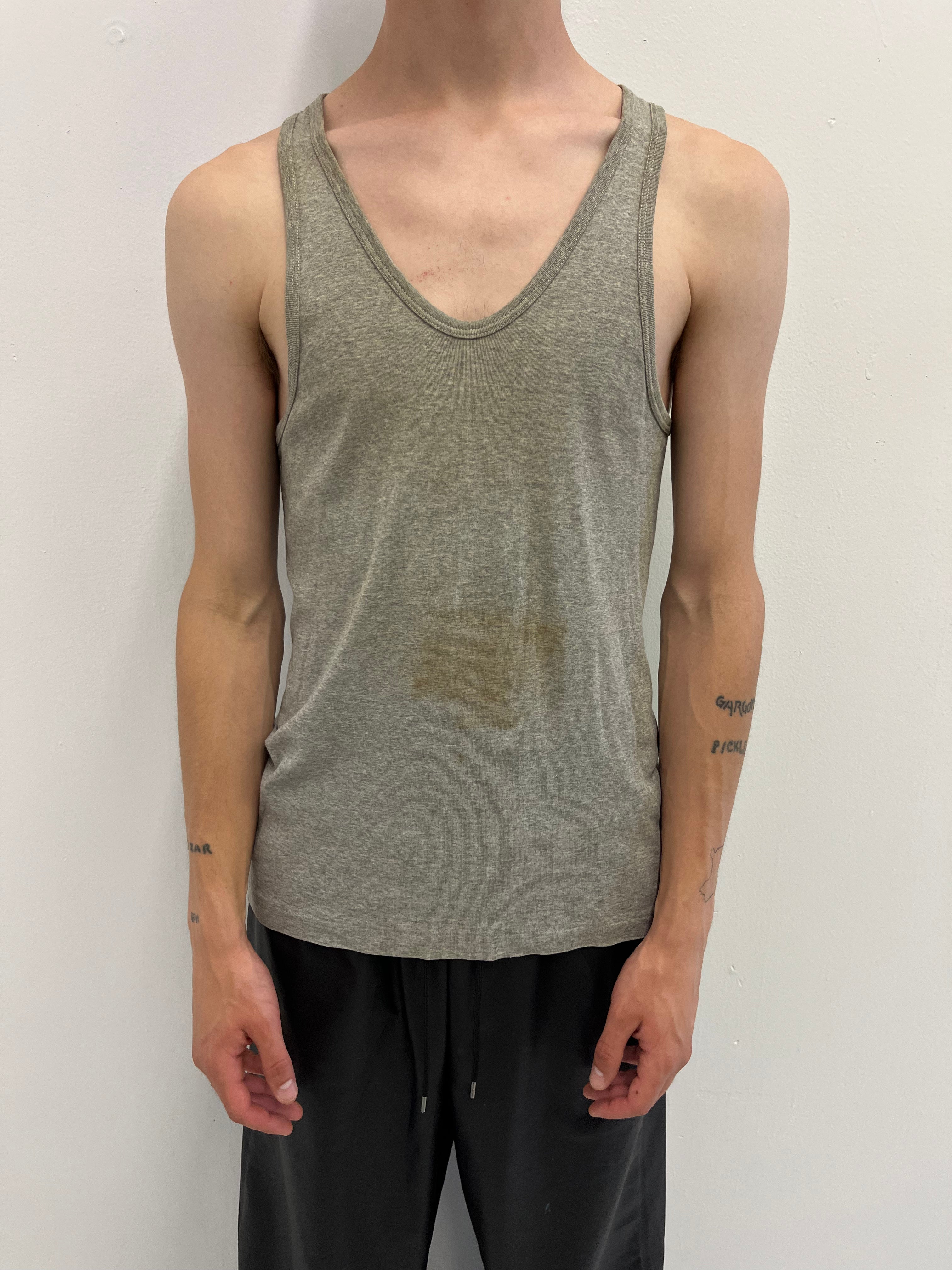 1960/70s Distressed French Work Tank - Dirty Heather Grey - L/XL