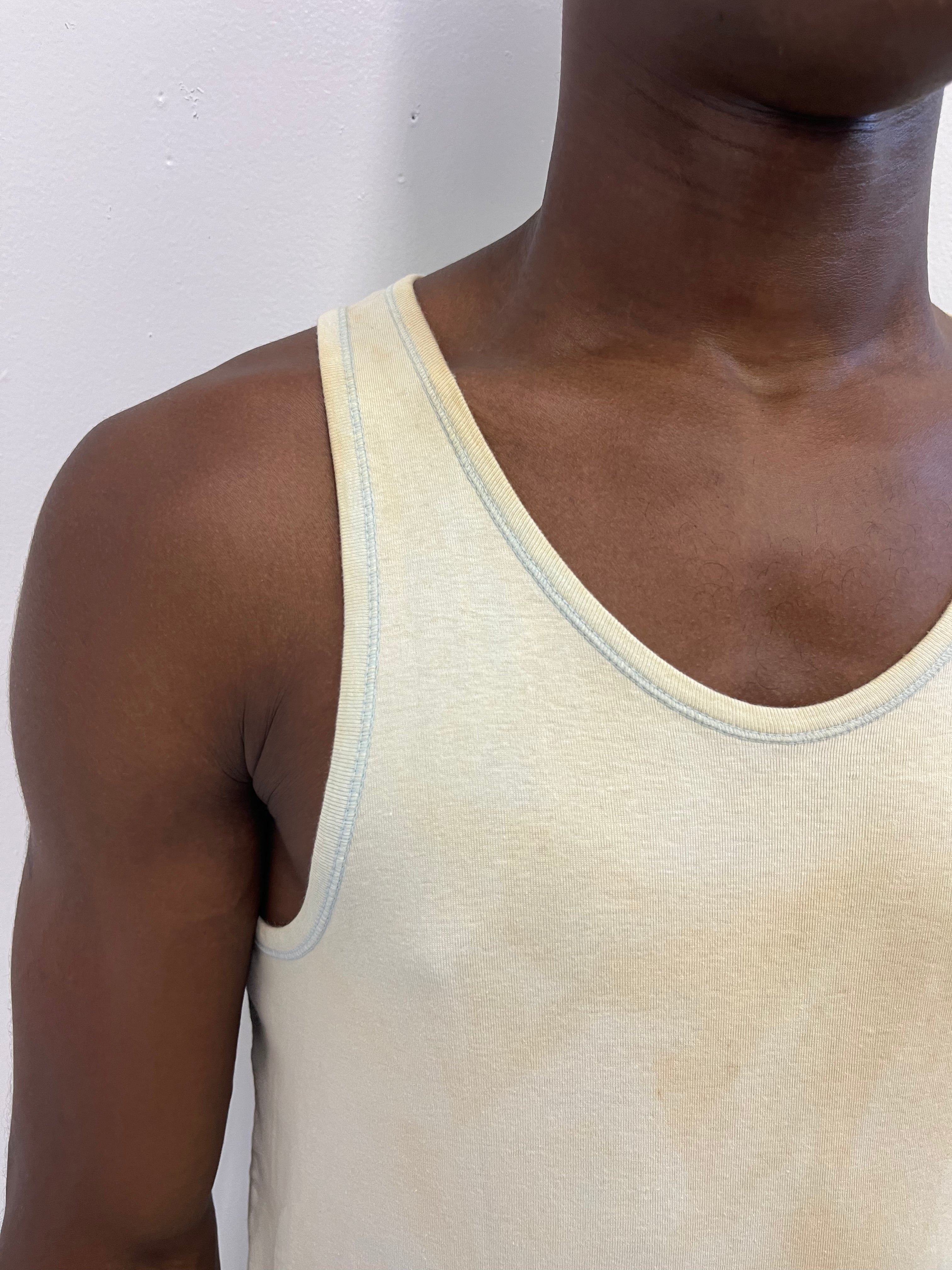 1950s French Work Tank - Faded Tropical Blue/Cream - XL/XXL