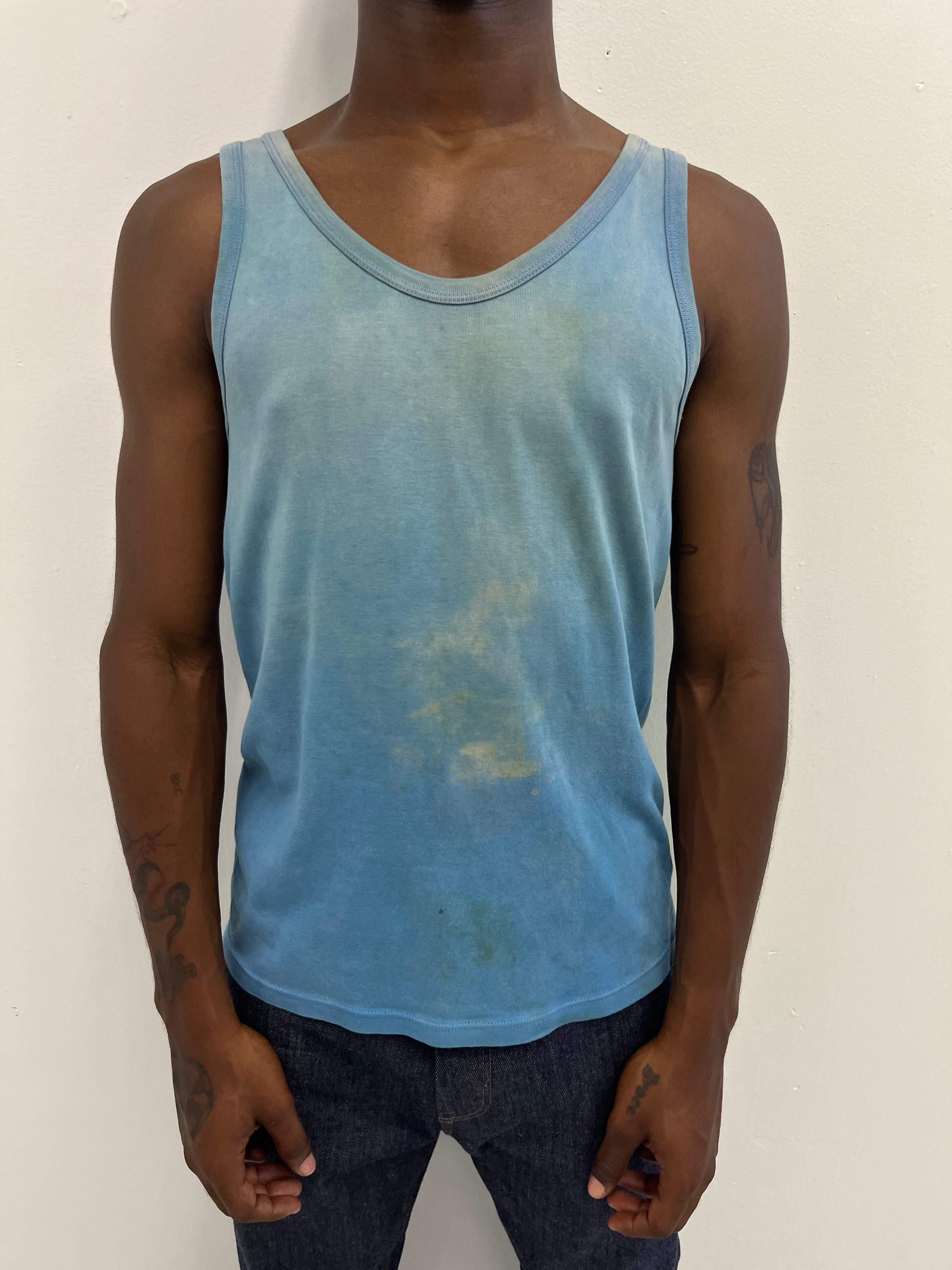 1960/70s Distressed & Stained French Work Tank - Faded Turquoise - L/XL
