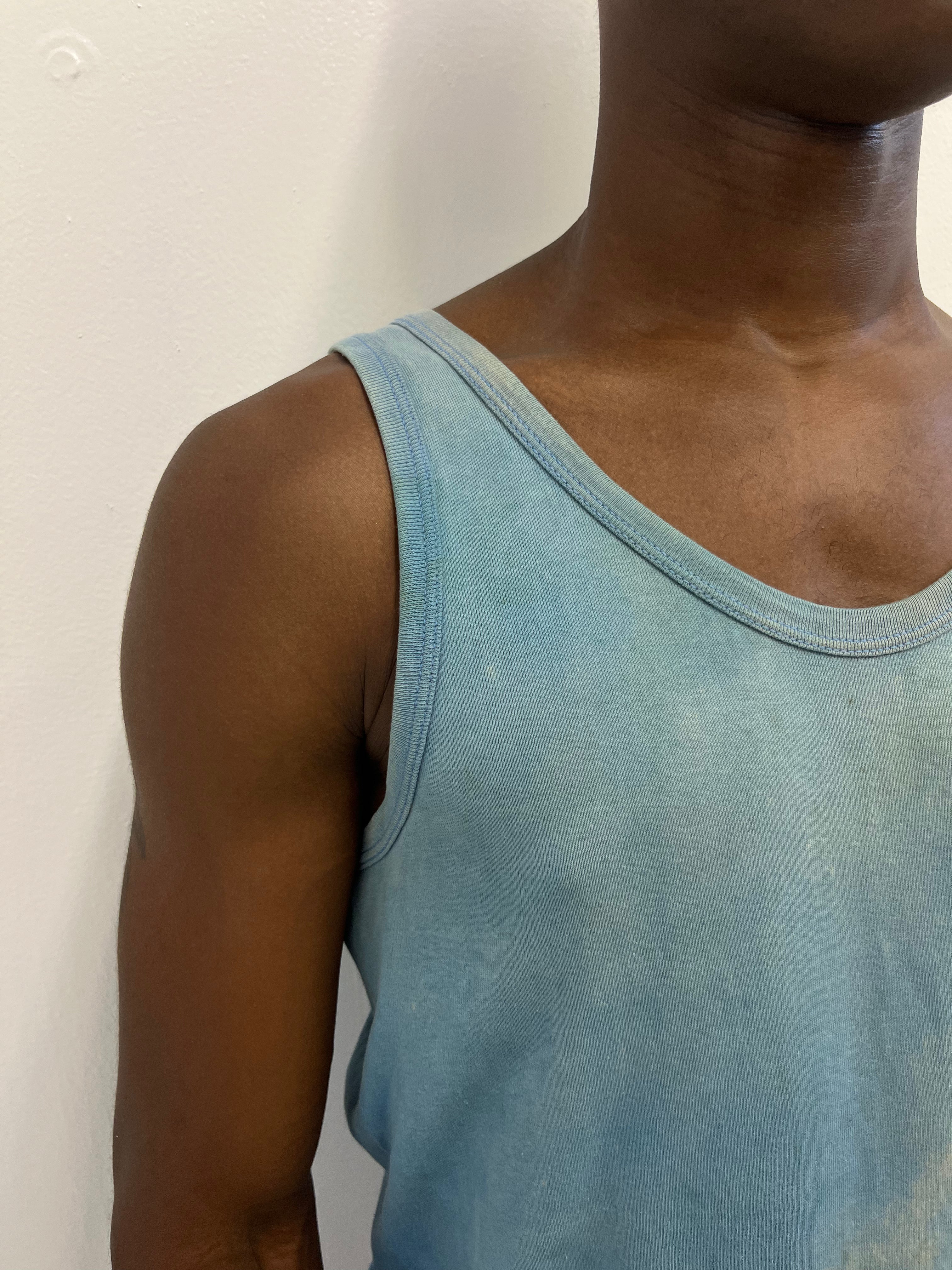 1960/70s Distressed & Stained French Work Tank - Faded Turquoise - L/XL
