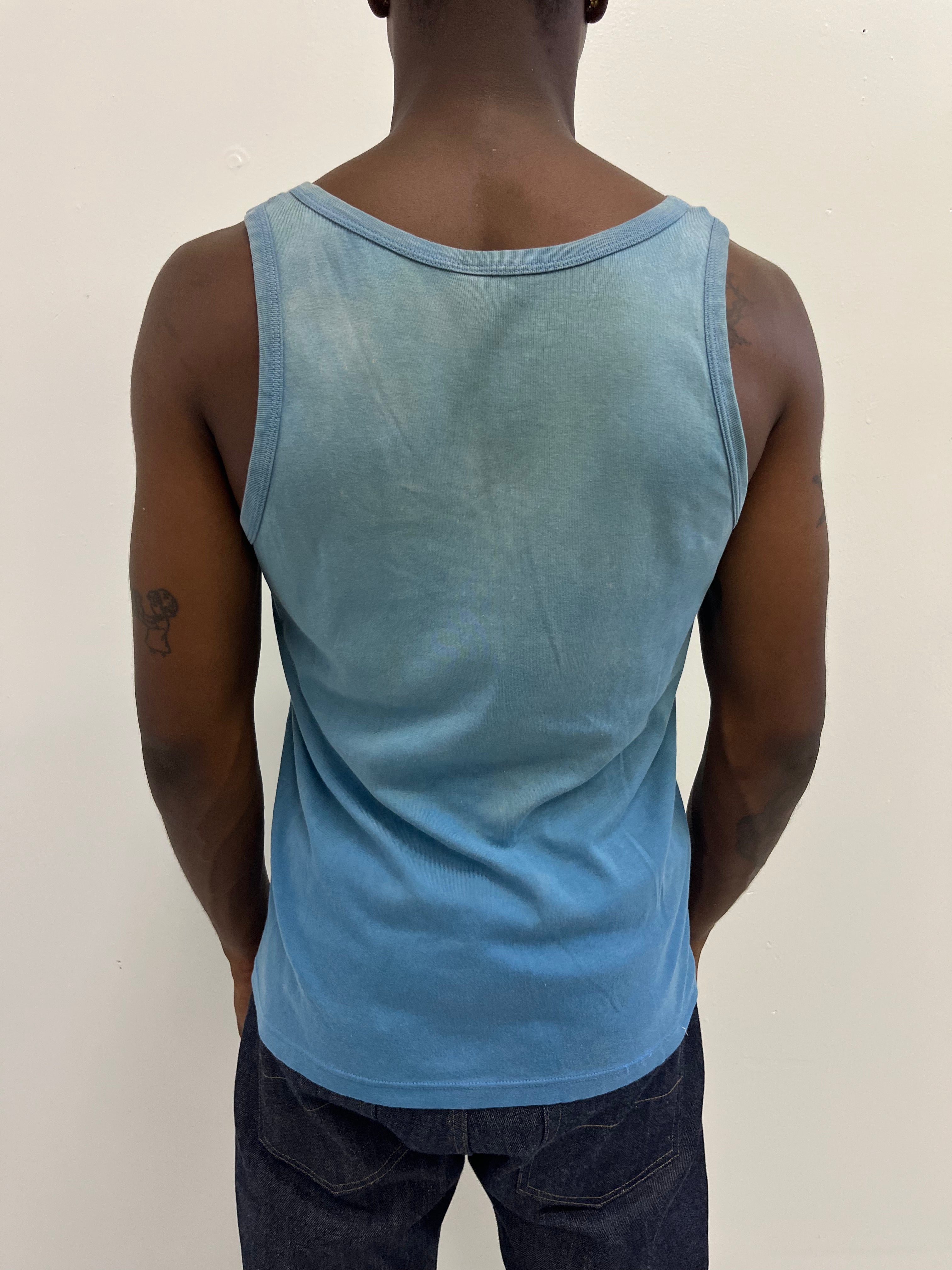 1960/70s Distressed & Stained French Work Tank - Faded Turquoise - L/XL